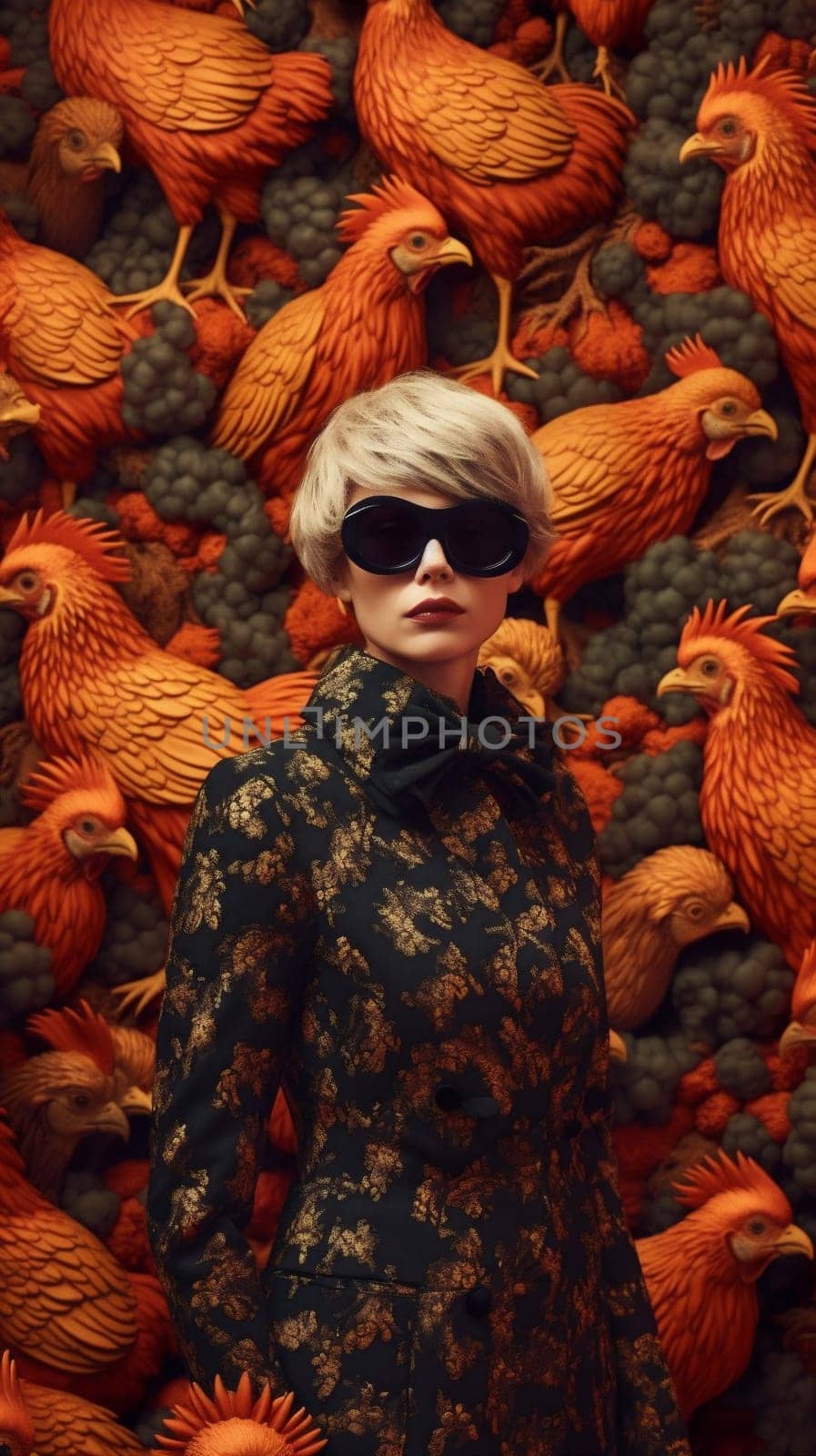 woman face jungle fashion beauty beautiful white bird peacock young glamour. Generative AI. by Vichizh