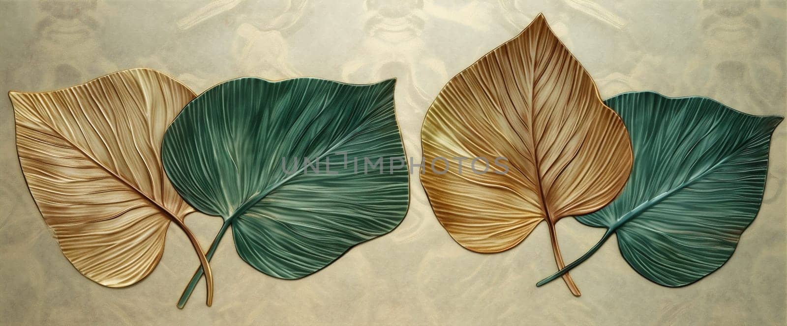 leaf tropical foliage nature background jungle flower pattern texture gold design. Generative AI. by Vichizh
