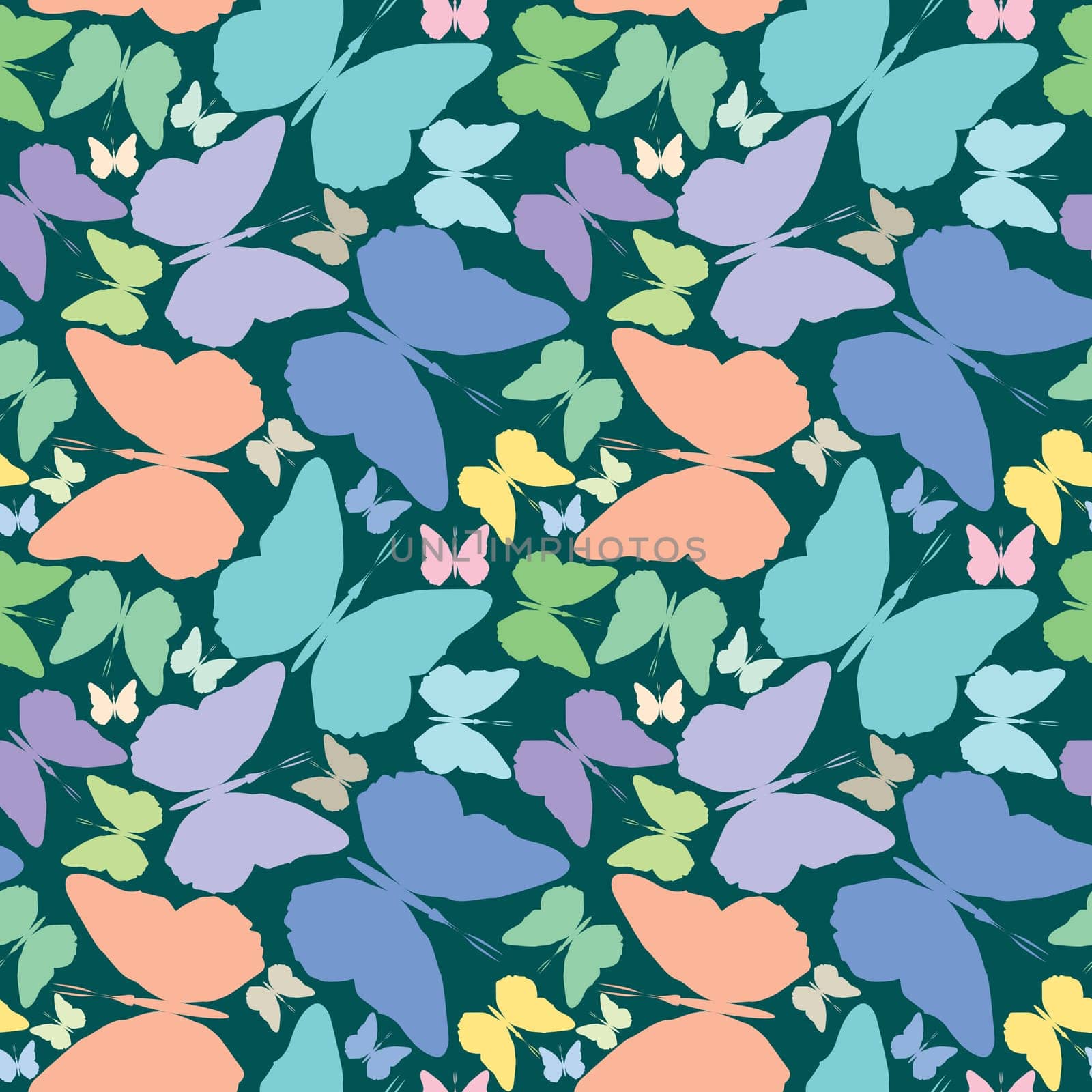 butterflies seamless pattern over blue extended