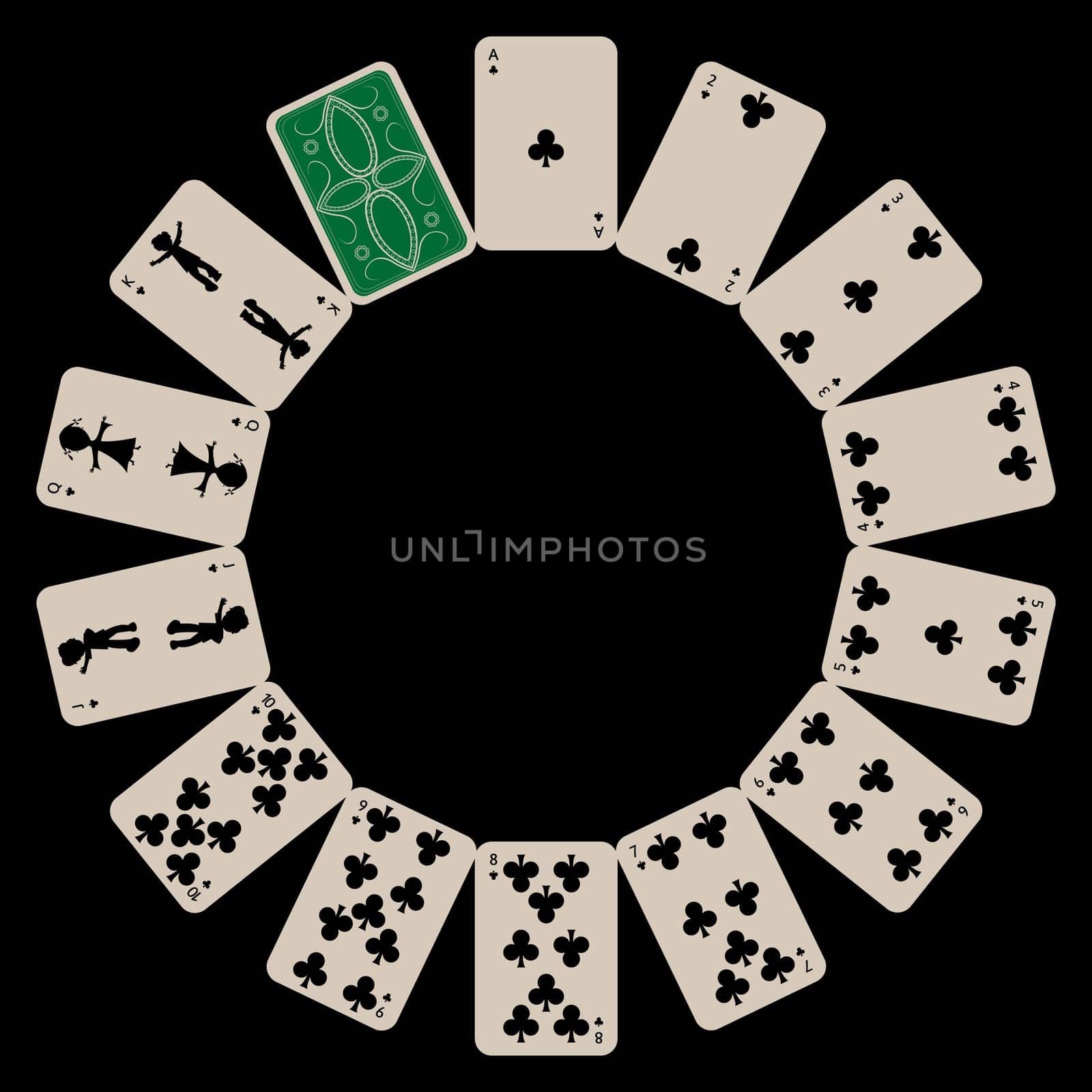 circle shape clubs playing cards isolated on black