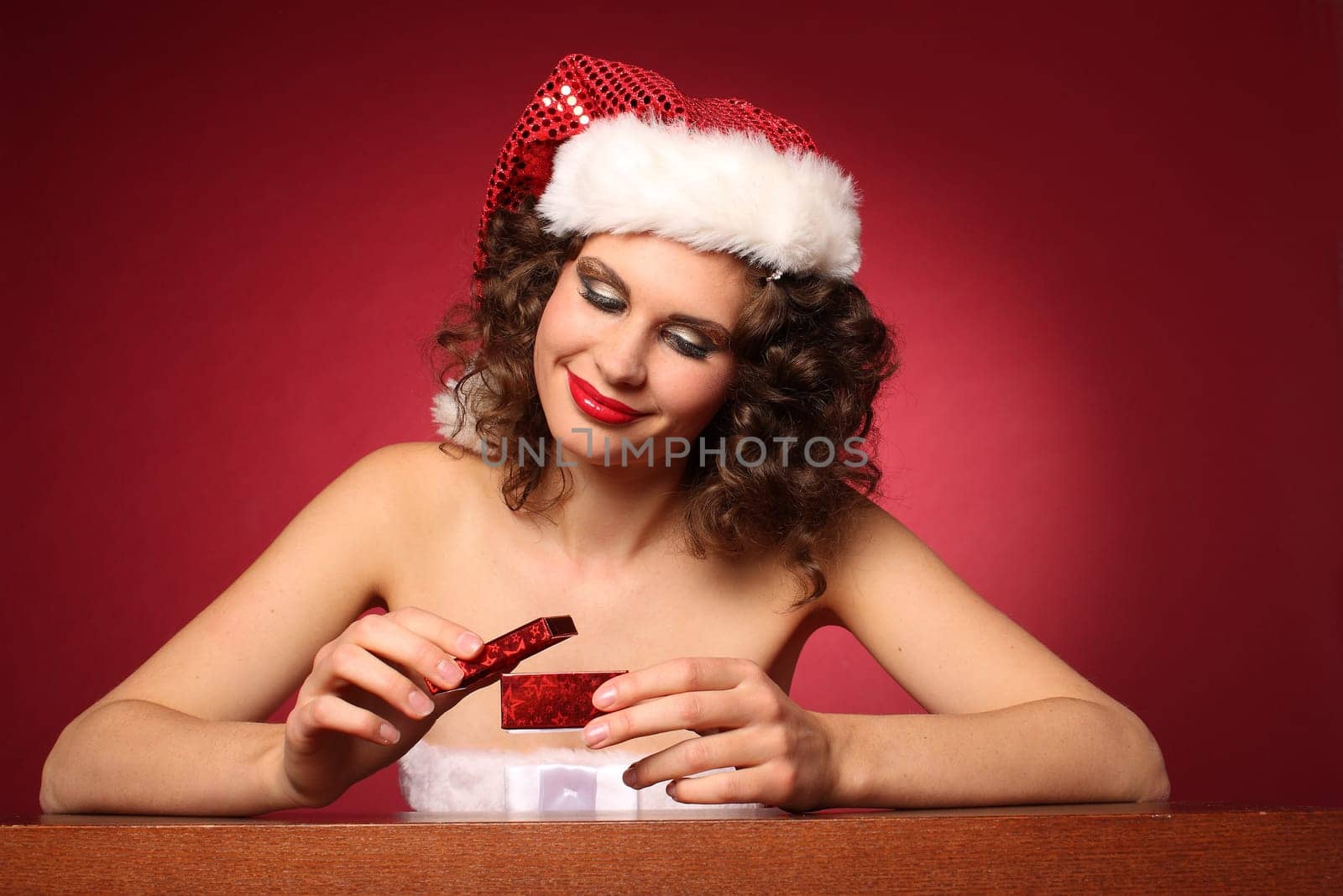 Woman opens gift