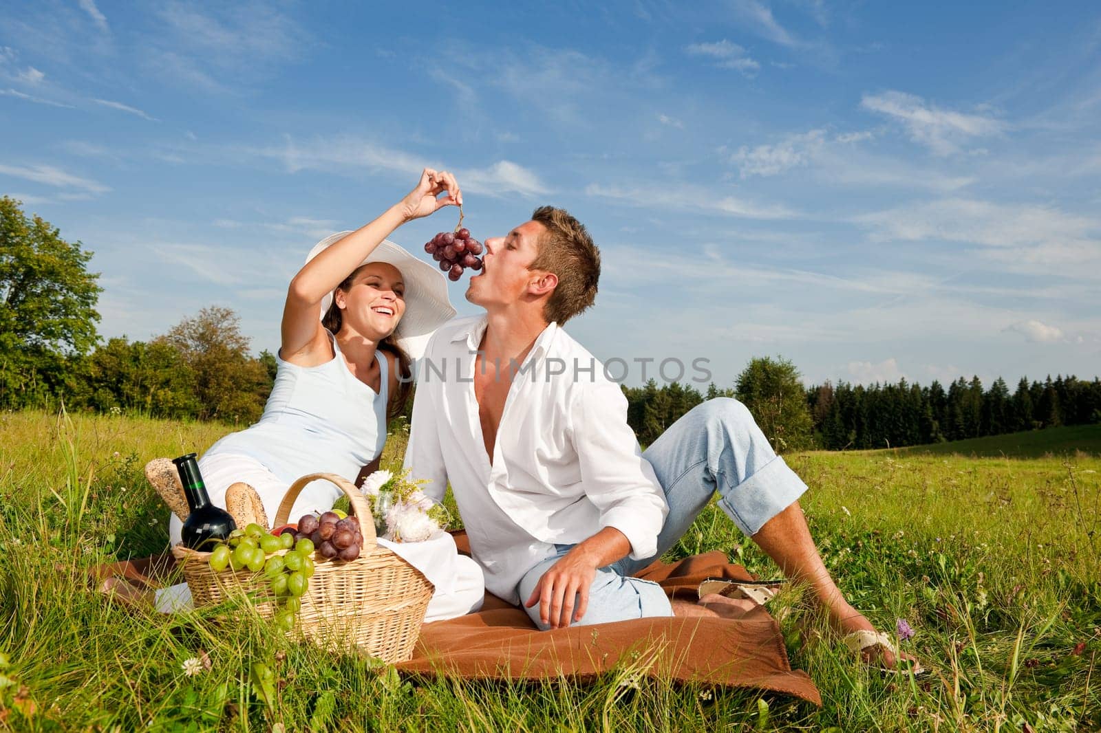 Picnic - Romantic couple in spring nature