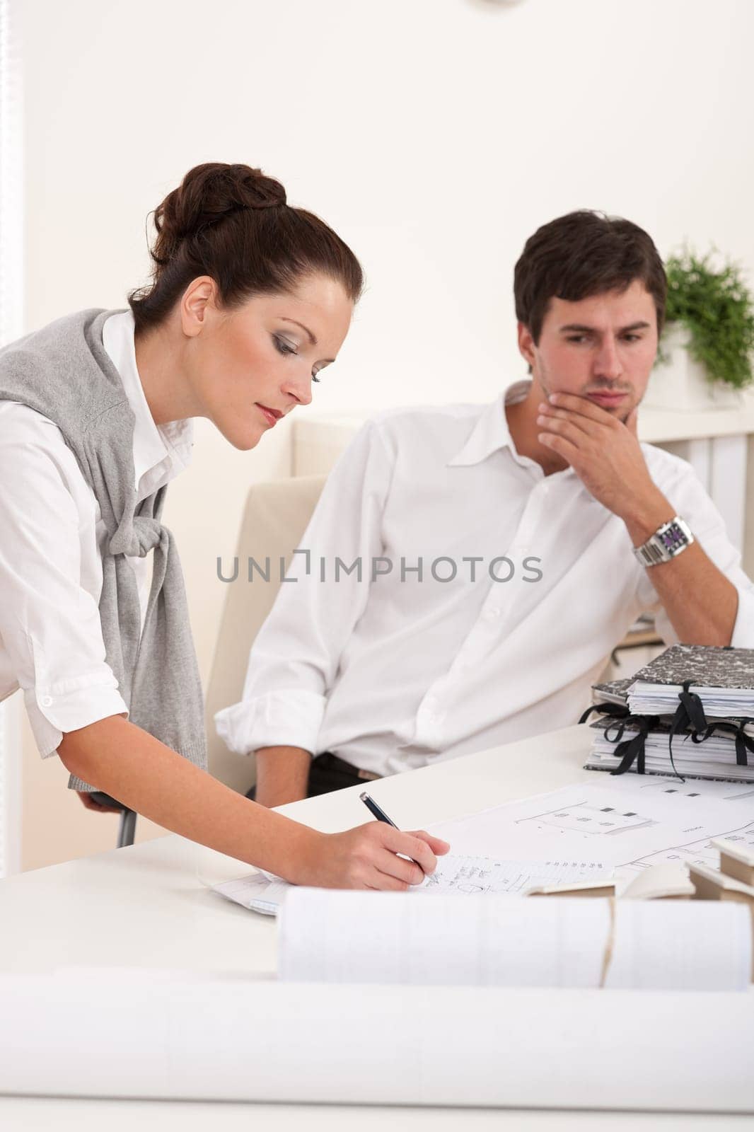 Young man and woman working together