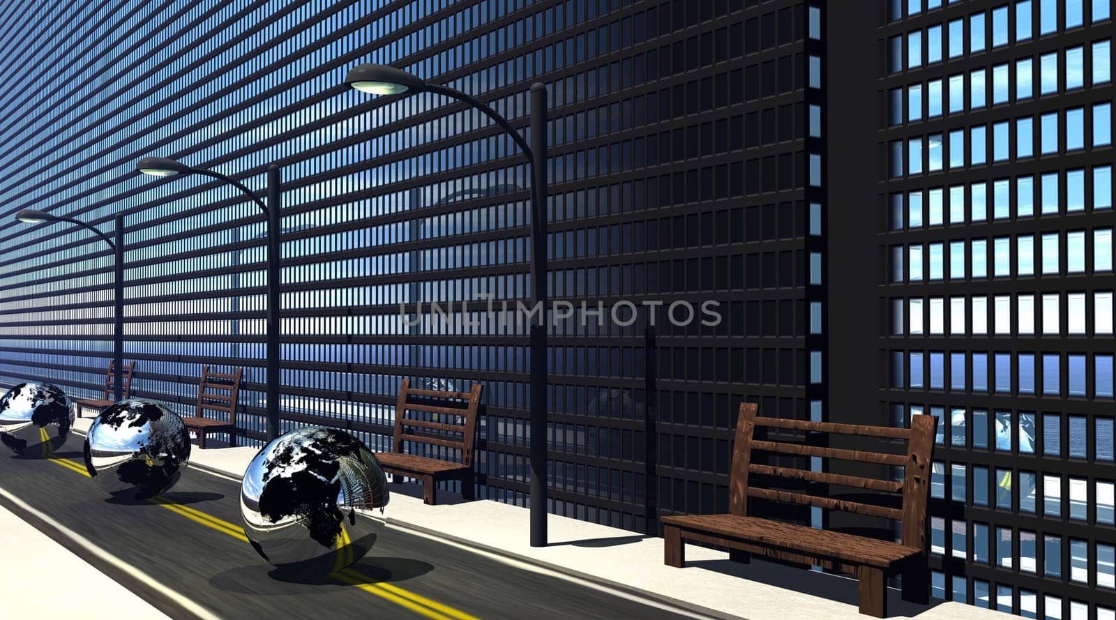 Earth passing in front of business buildings