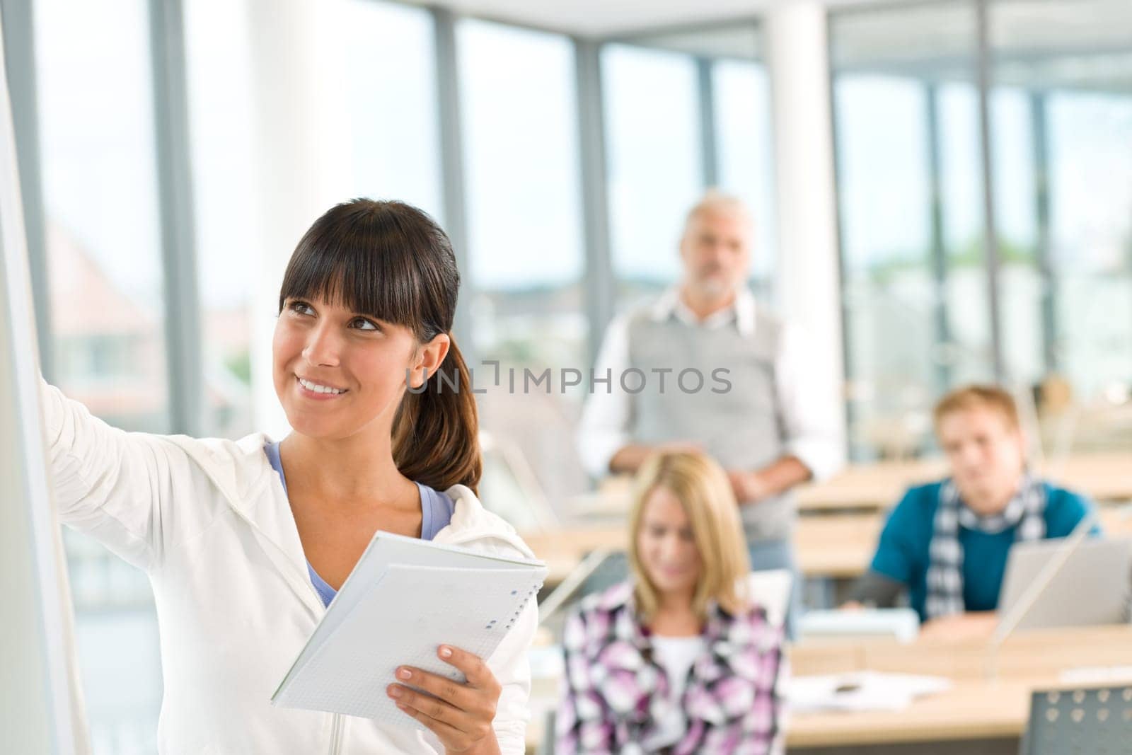 High school - three students with mature professor