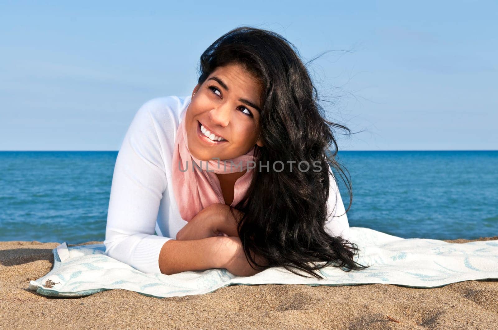 Young native american woman at beach