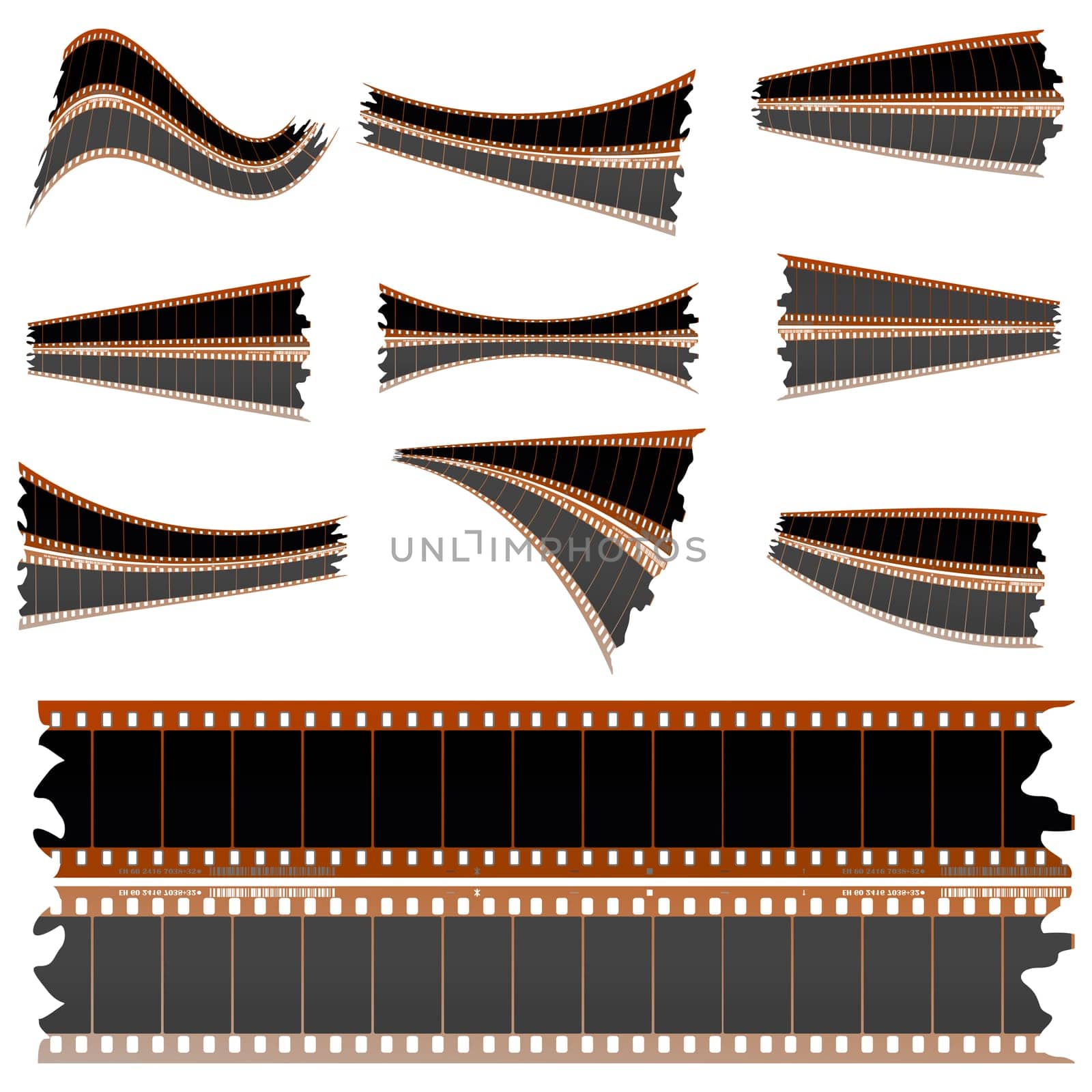 Negative film strips on white