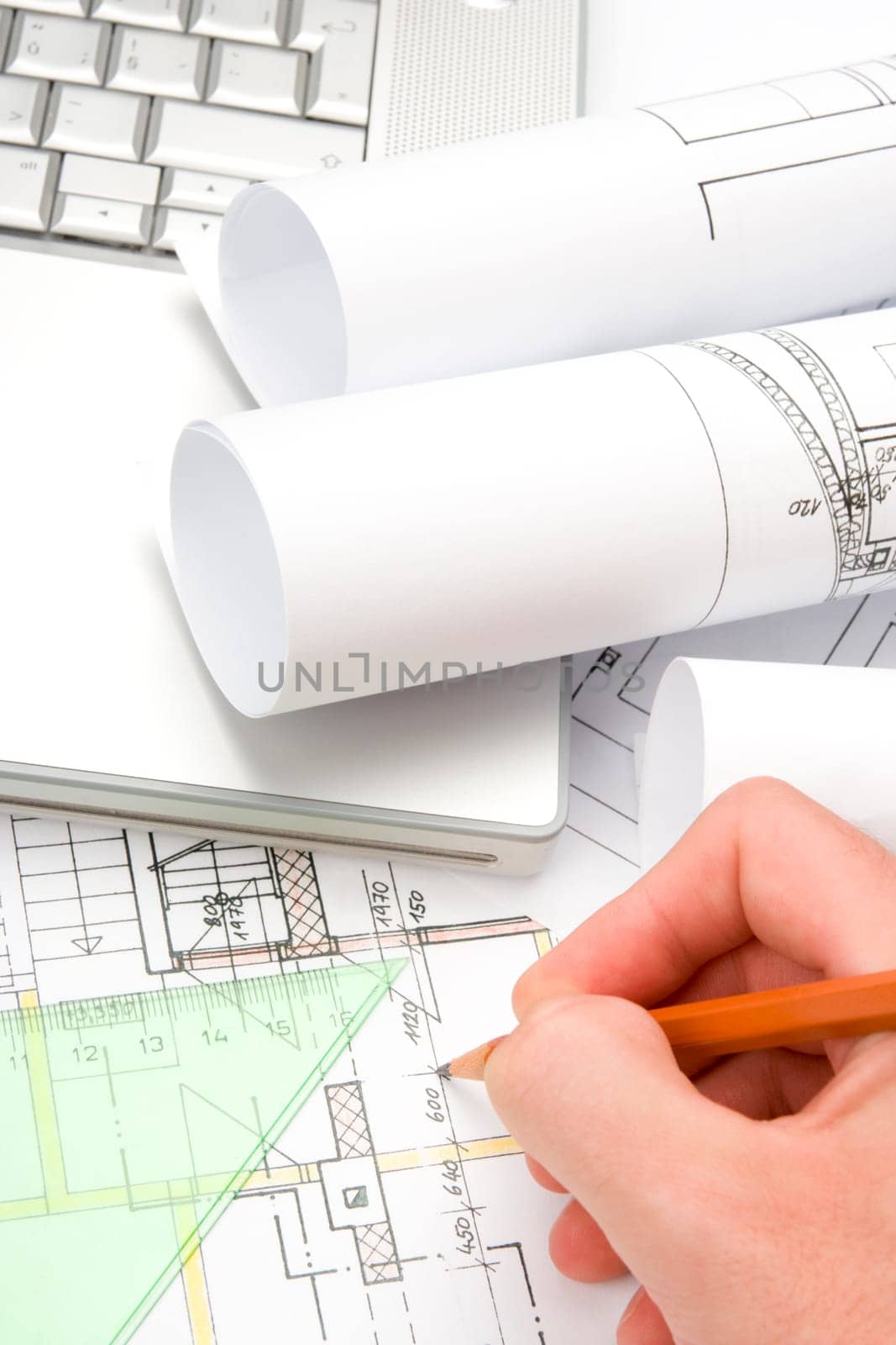 Architect with blueprints