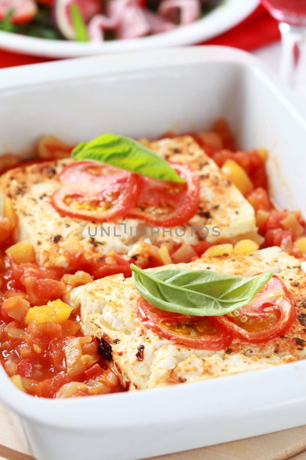 Feta cheese with hot salsa sauce