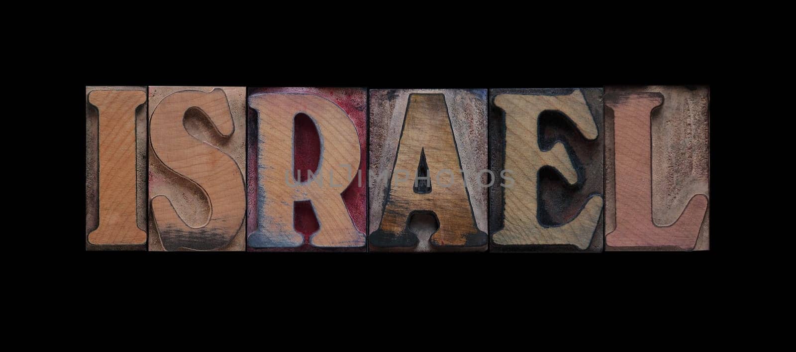 Israel in old letterpress wood type