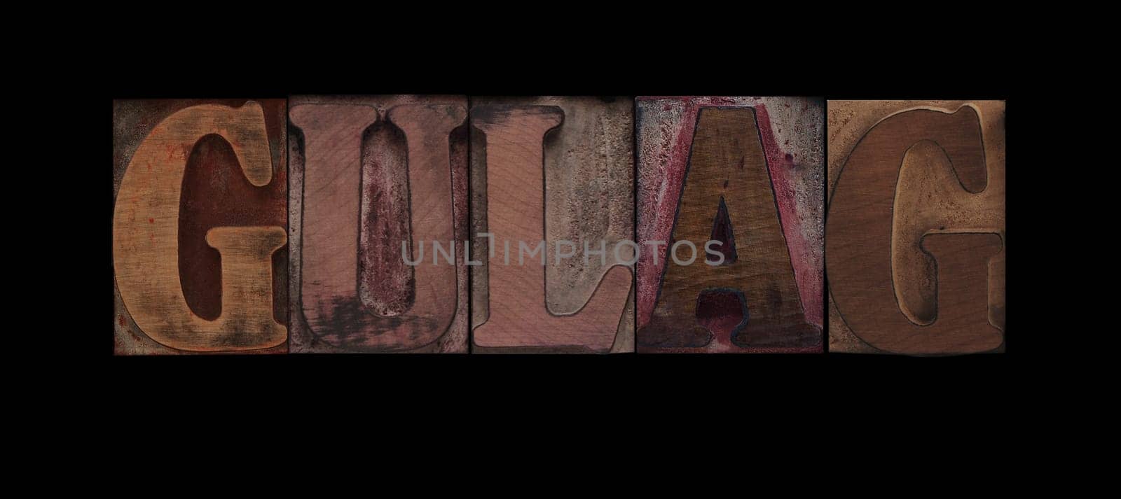 gulag in old letterpress wood type