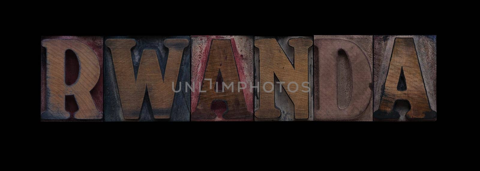 Rwanda in old letterpress wood type