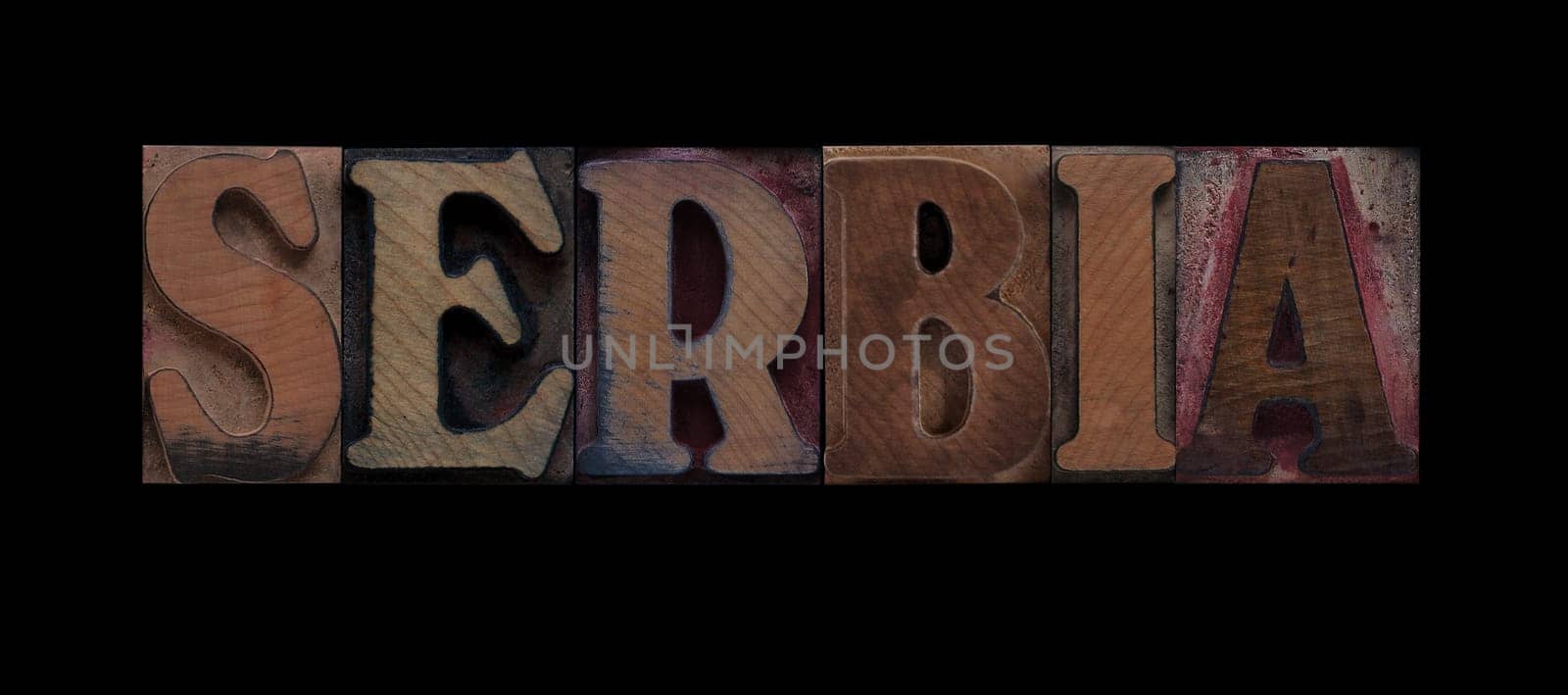 Serbia in old letterpress wood type