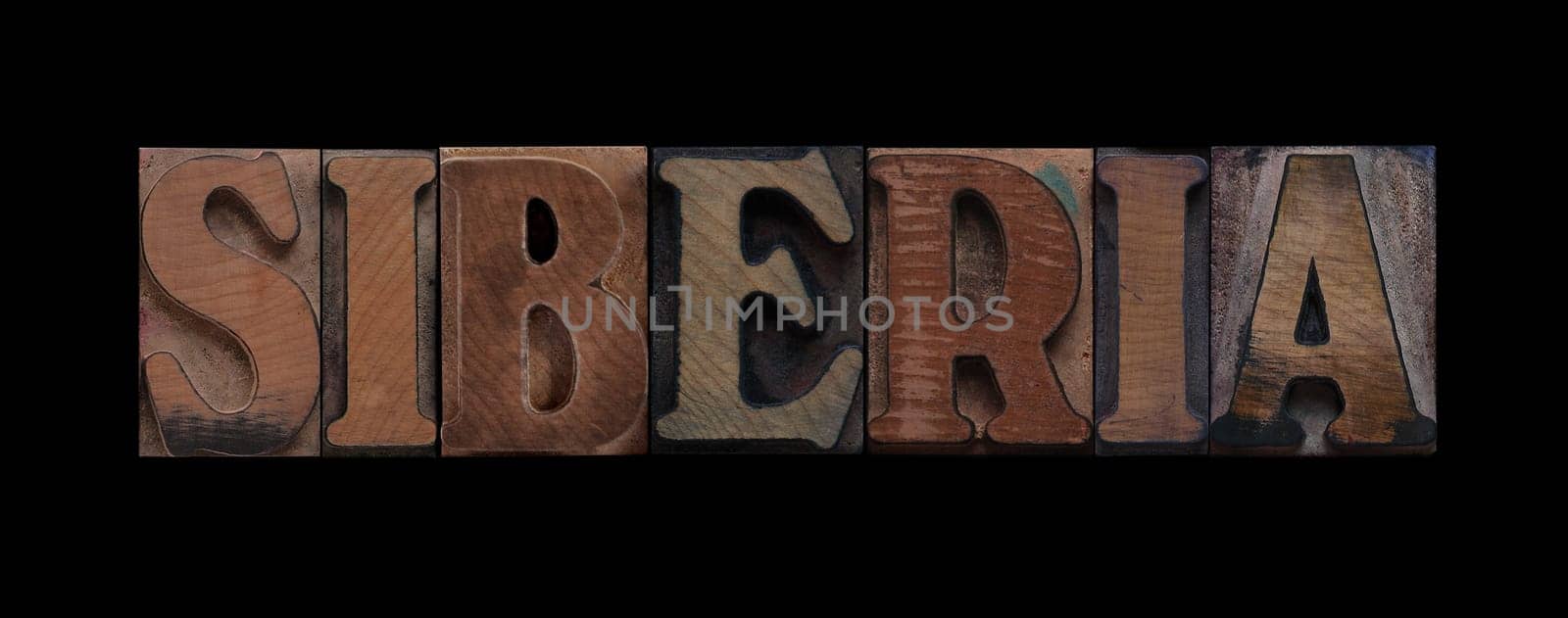 Siberia in old letterpress wood type