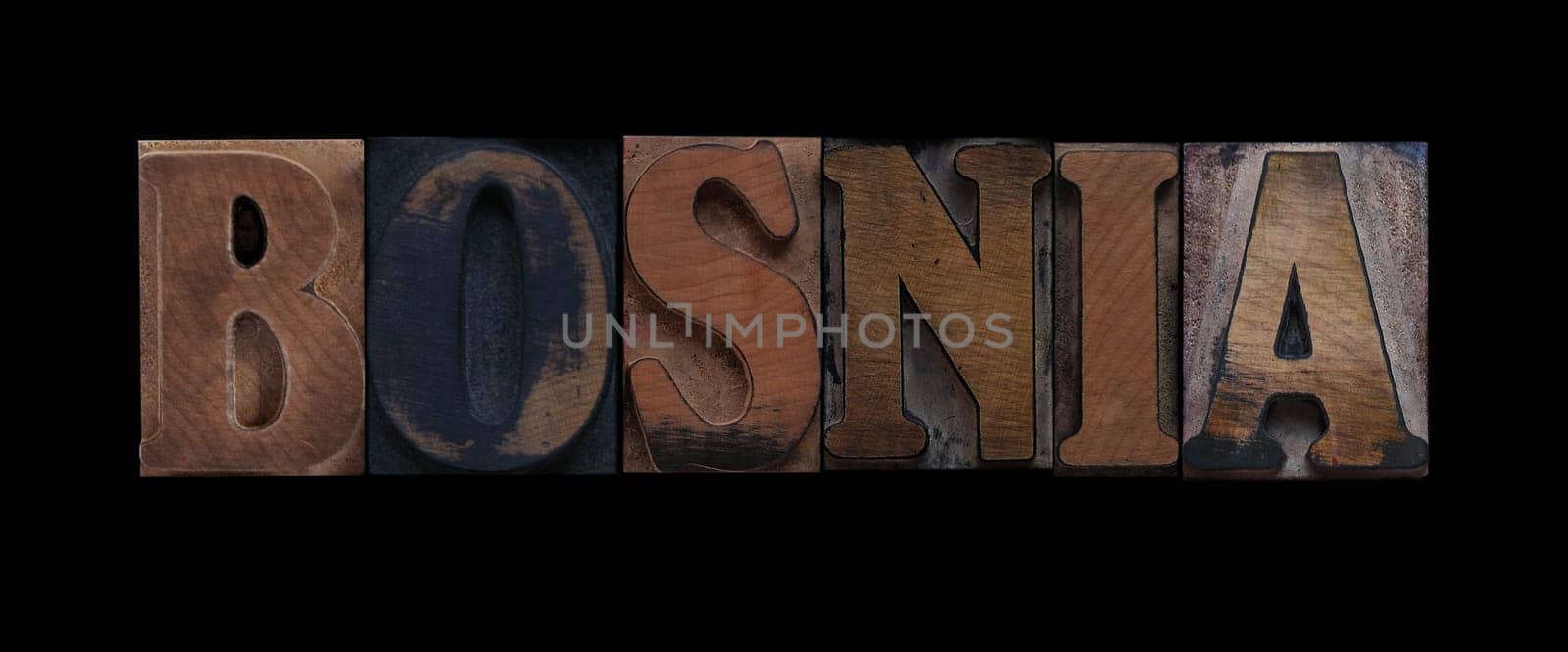 Bosnia in old letterpress wood type