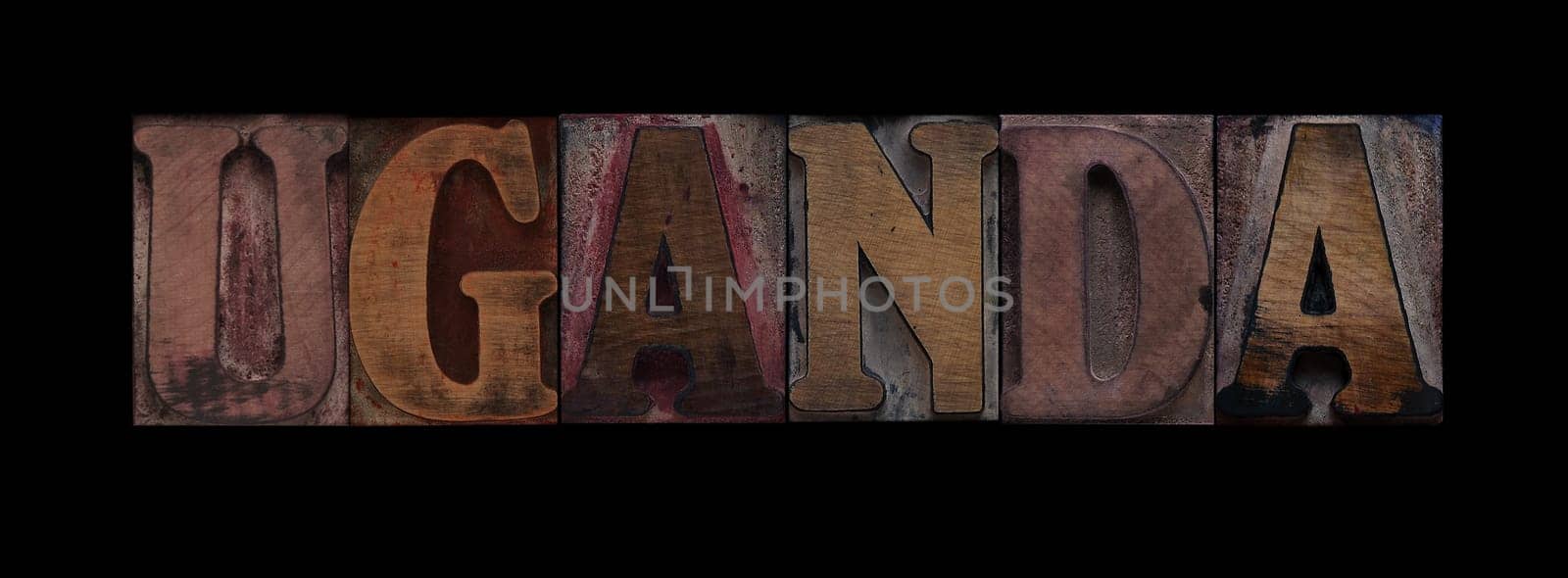Uganda in old letterpress wood type