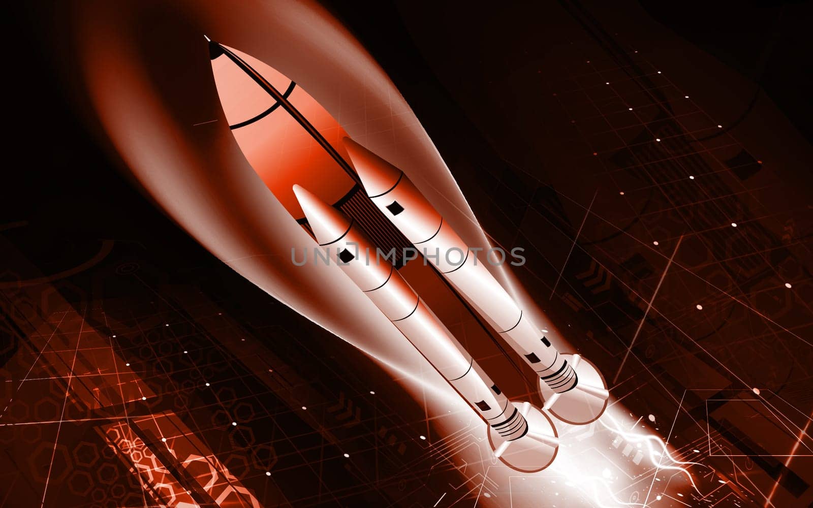 Illustration of a rocket going to space