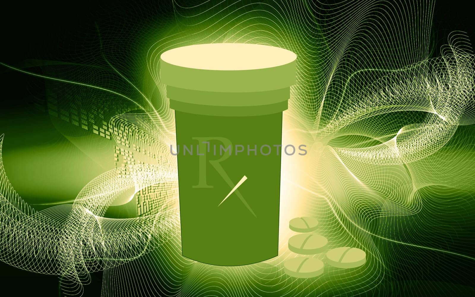 Illustration of tablets and container