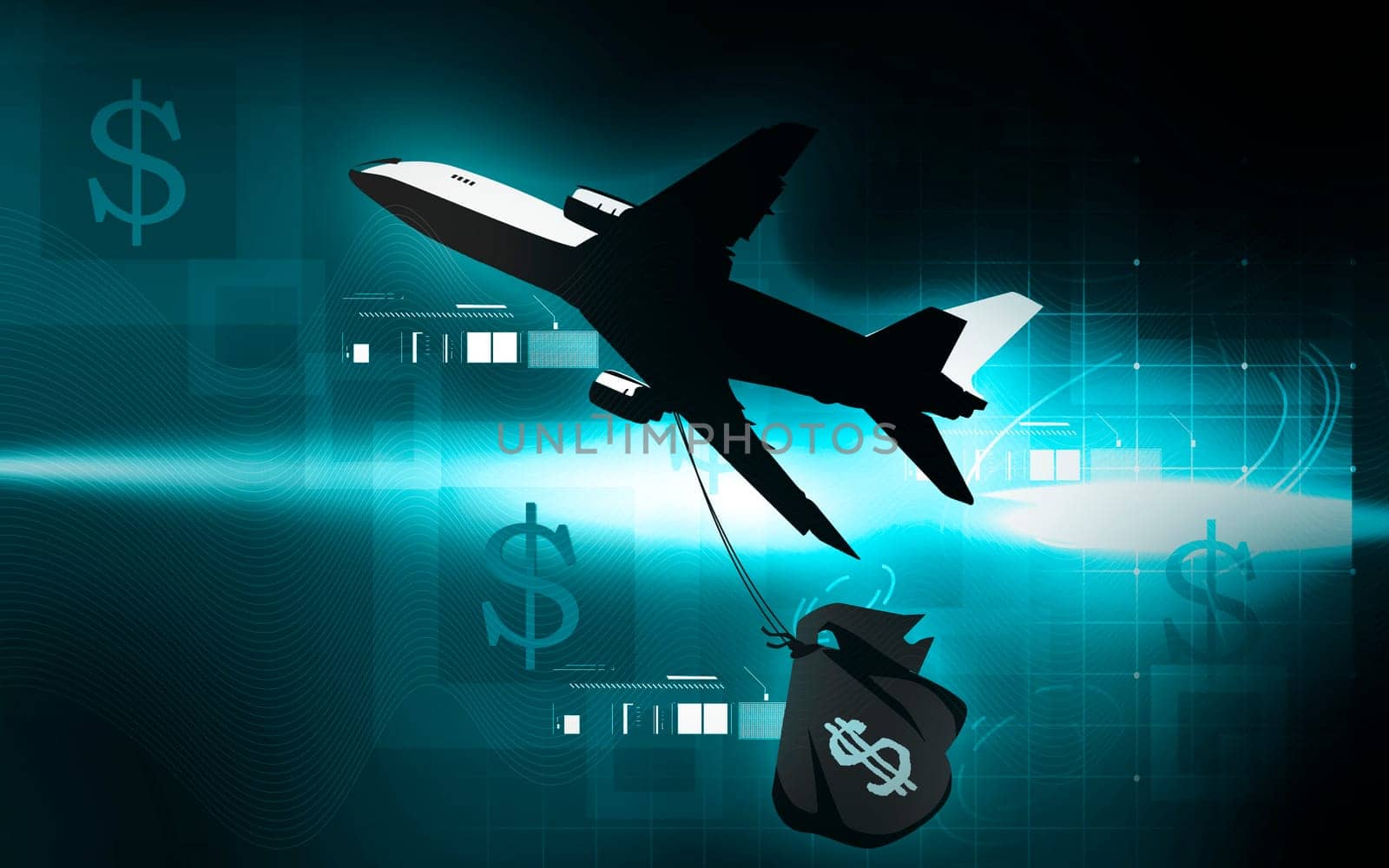 aeroplane carrying dollar bag