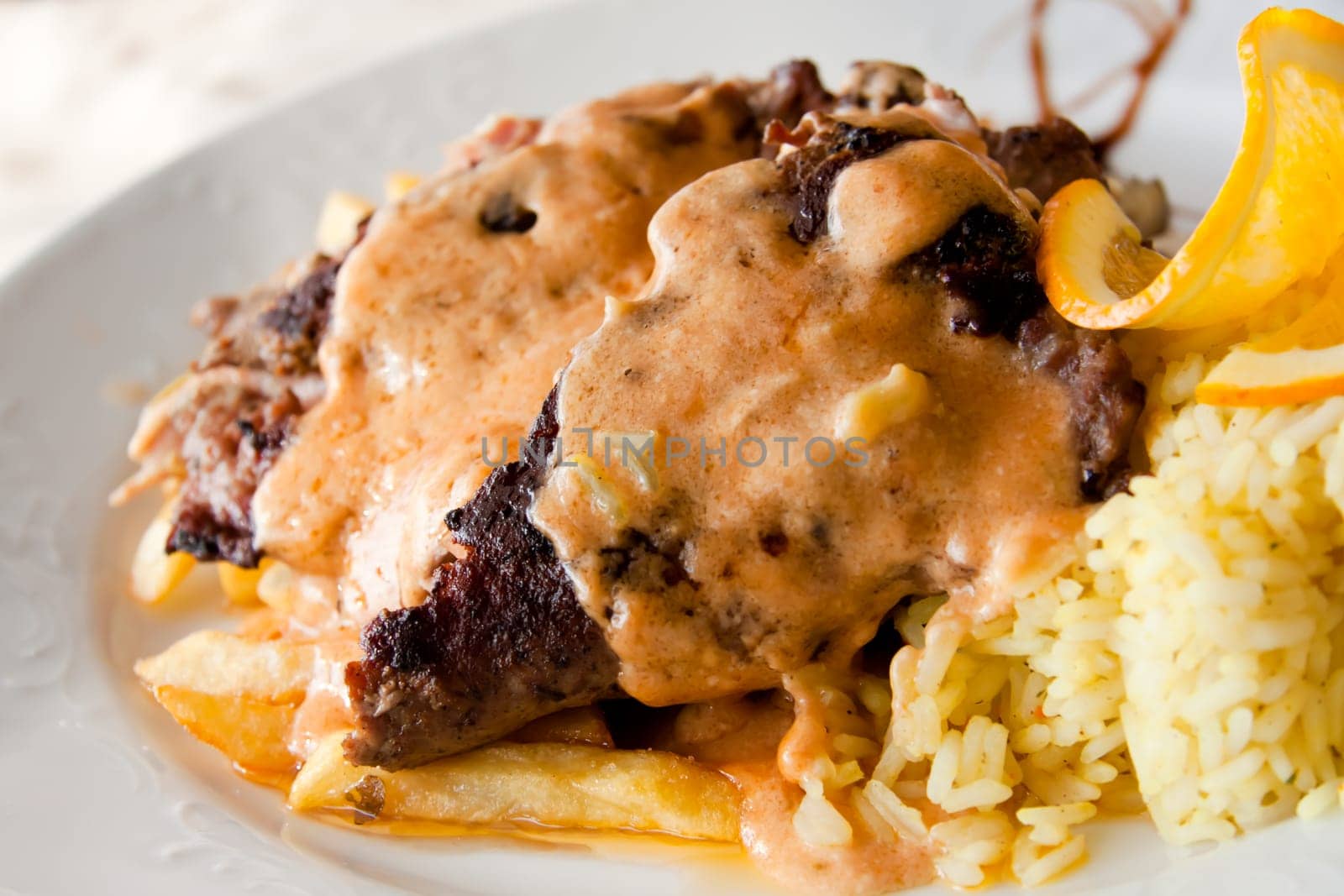 Overbaked,stuffed steak with shingle