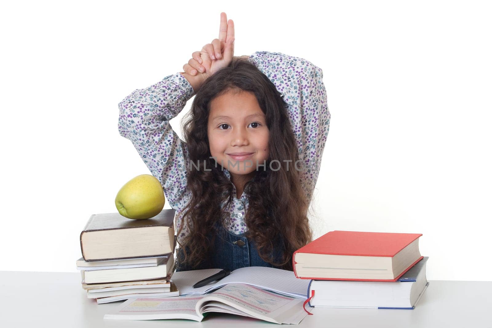 Schoolchild pointing out