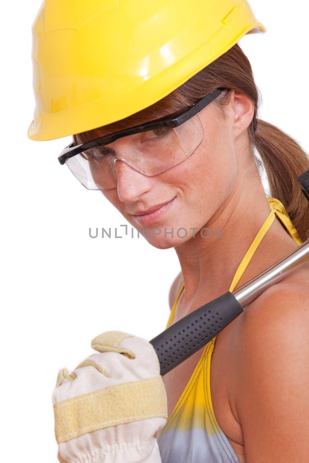 female worker with hammer