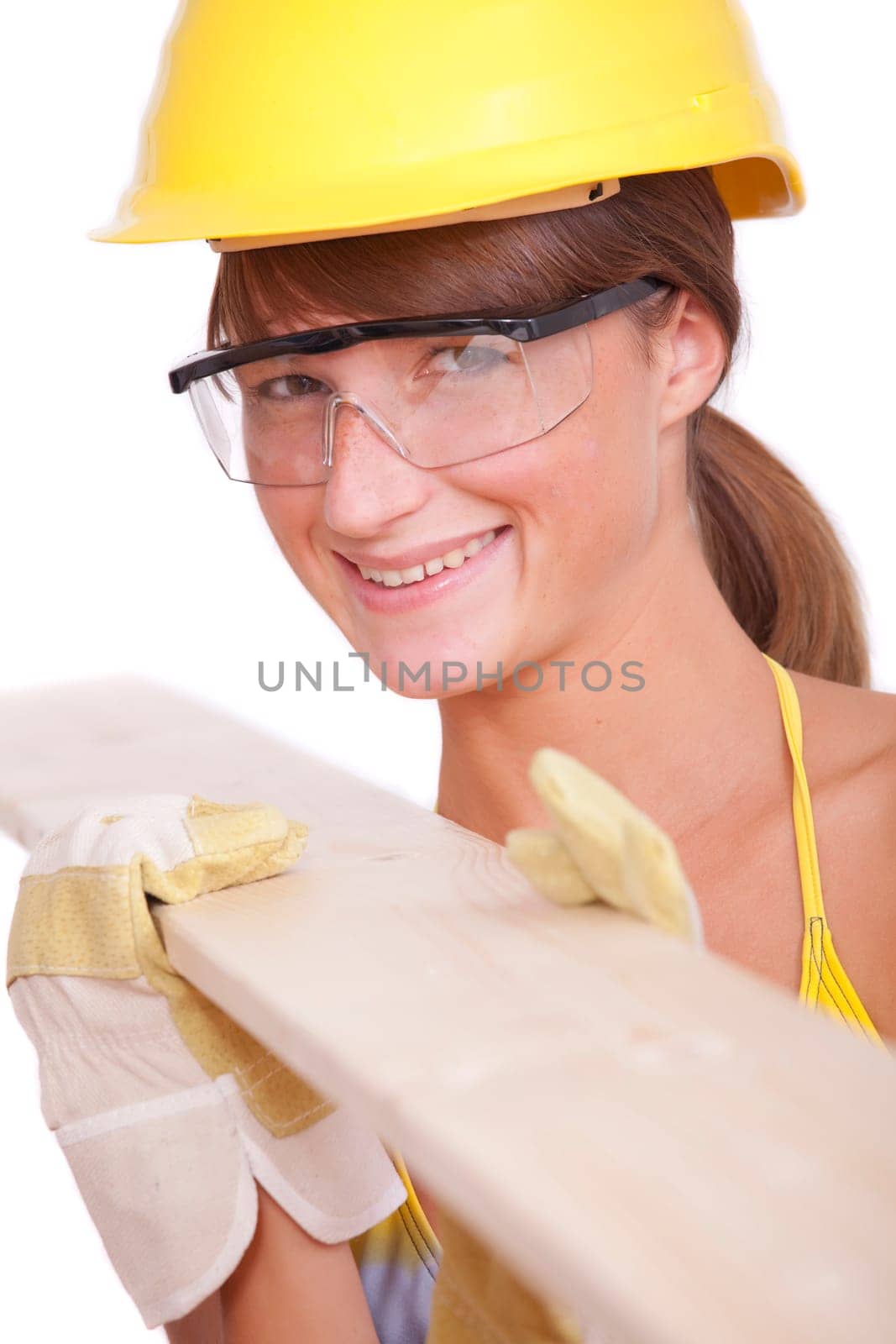 female worker with wood