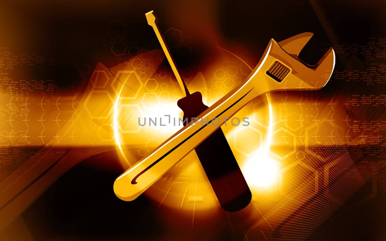 pipe wrench and screwdriver