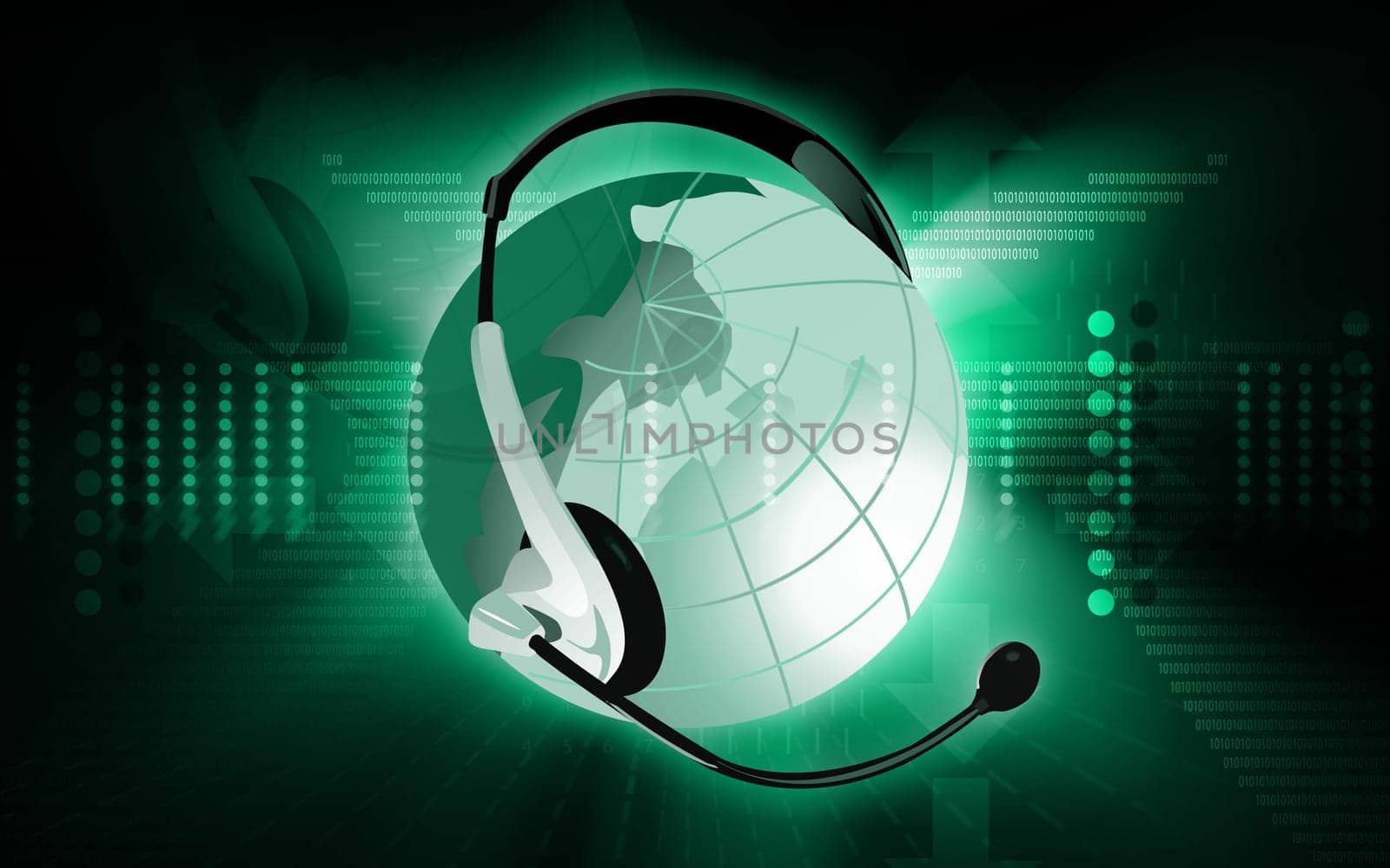Illustration of a headphone in a globe