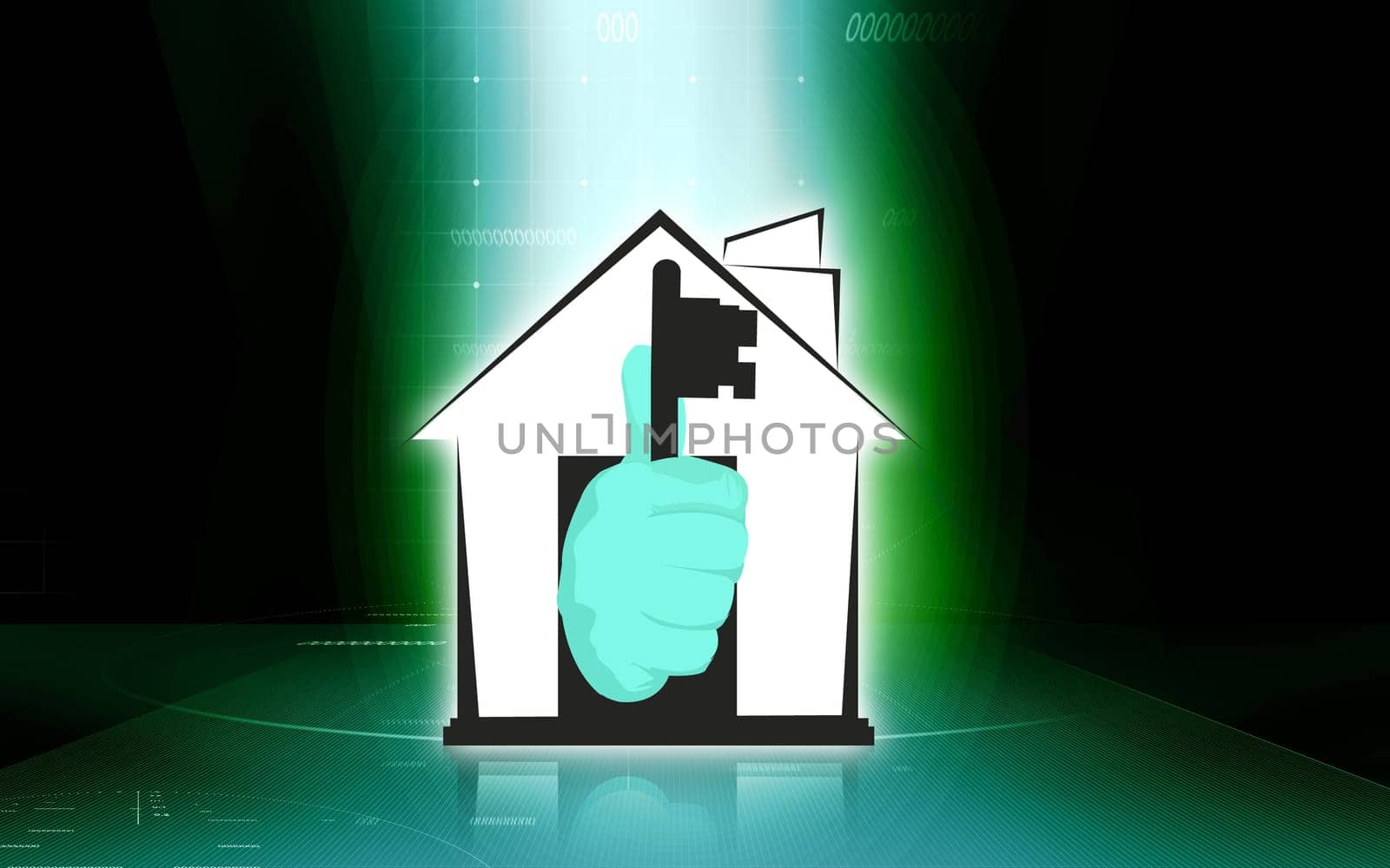 house with hand holding key