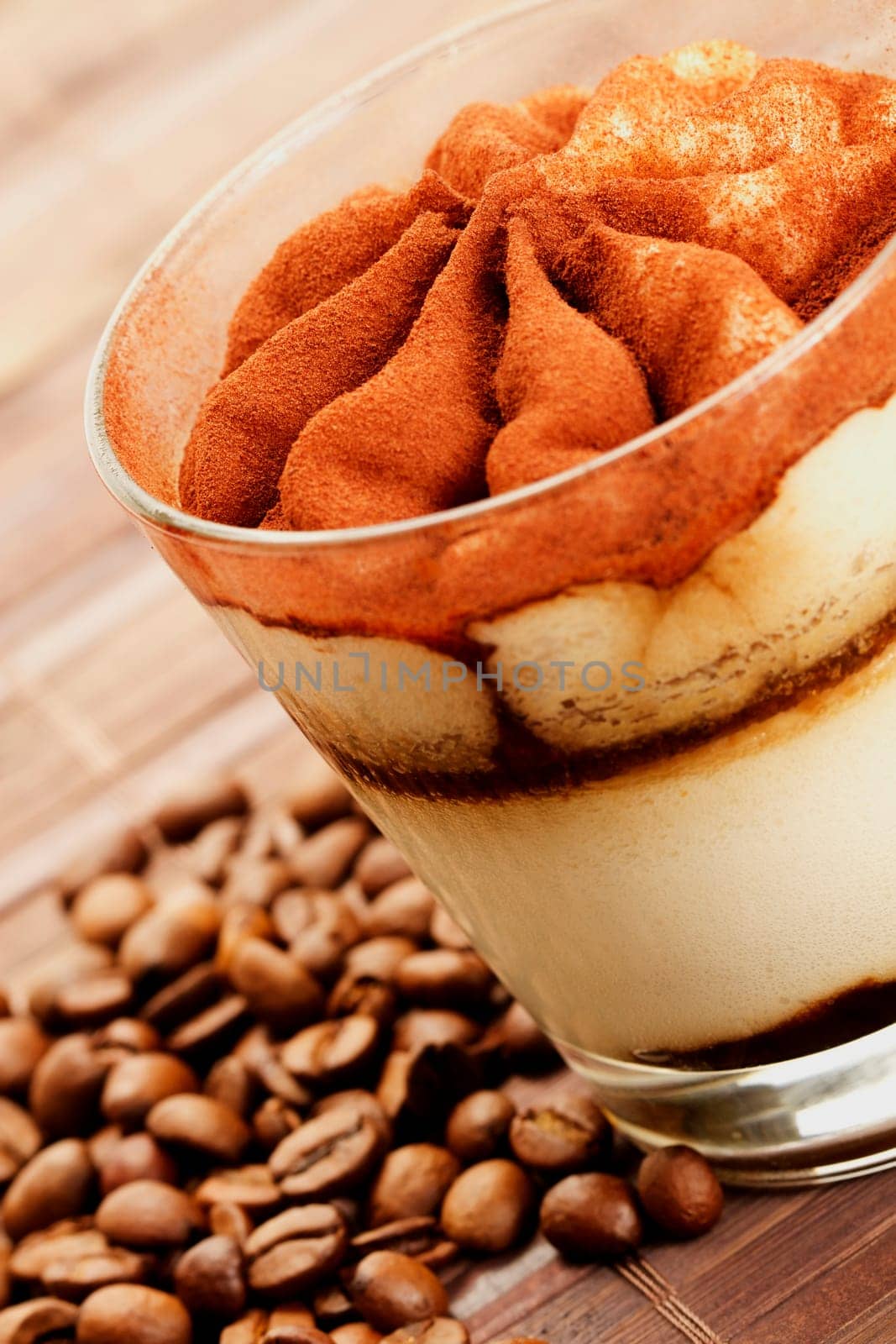 Tiramisu diagonal with coffee beans