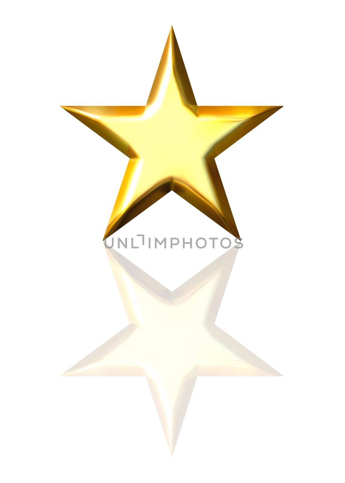 3d golden star with reflection
