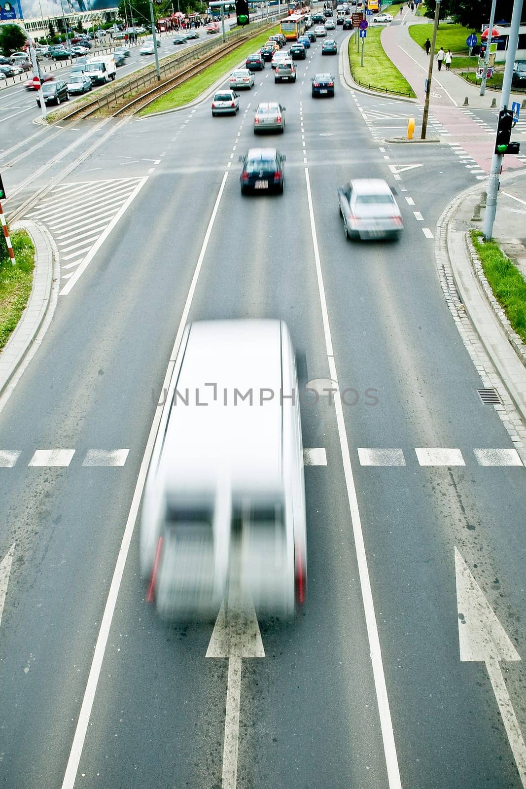 Cars in motion blur on a street of Wroclaw