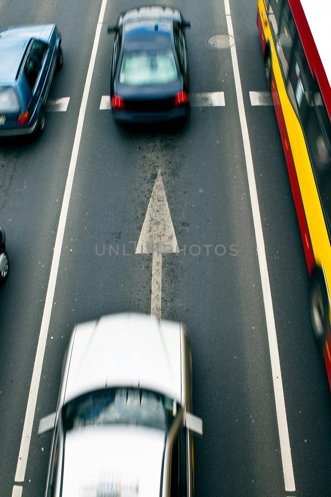 Cars in motion blur on a street of Wroclaw
