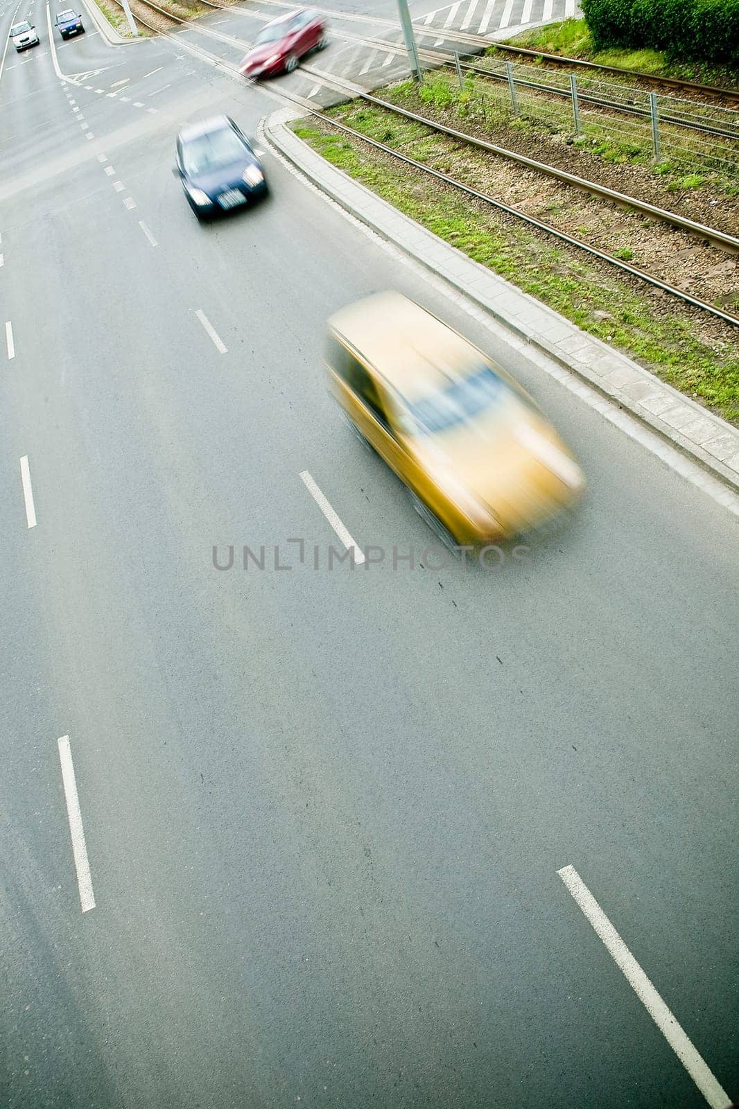 Cars in motion blur on a street of Wroclaw