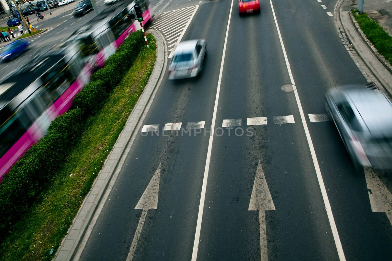Cars in motion blur on a street of Wroclaw