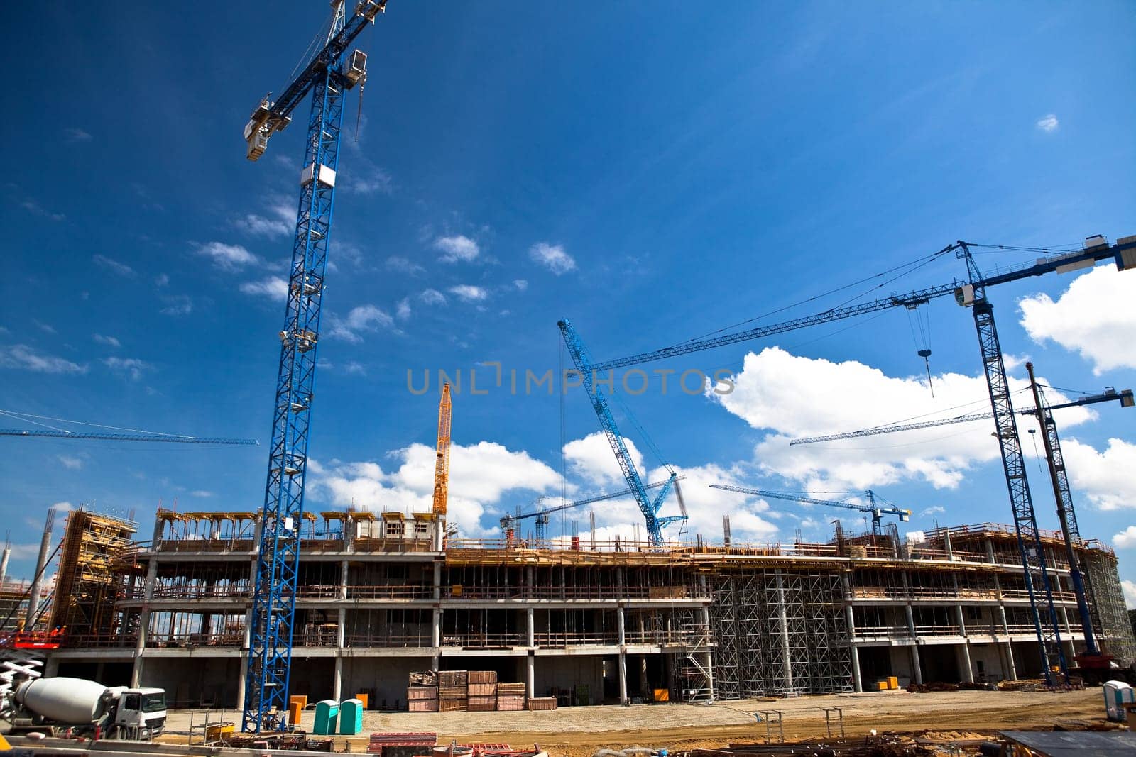 Construction site of football stadium in