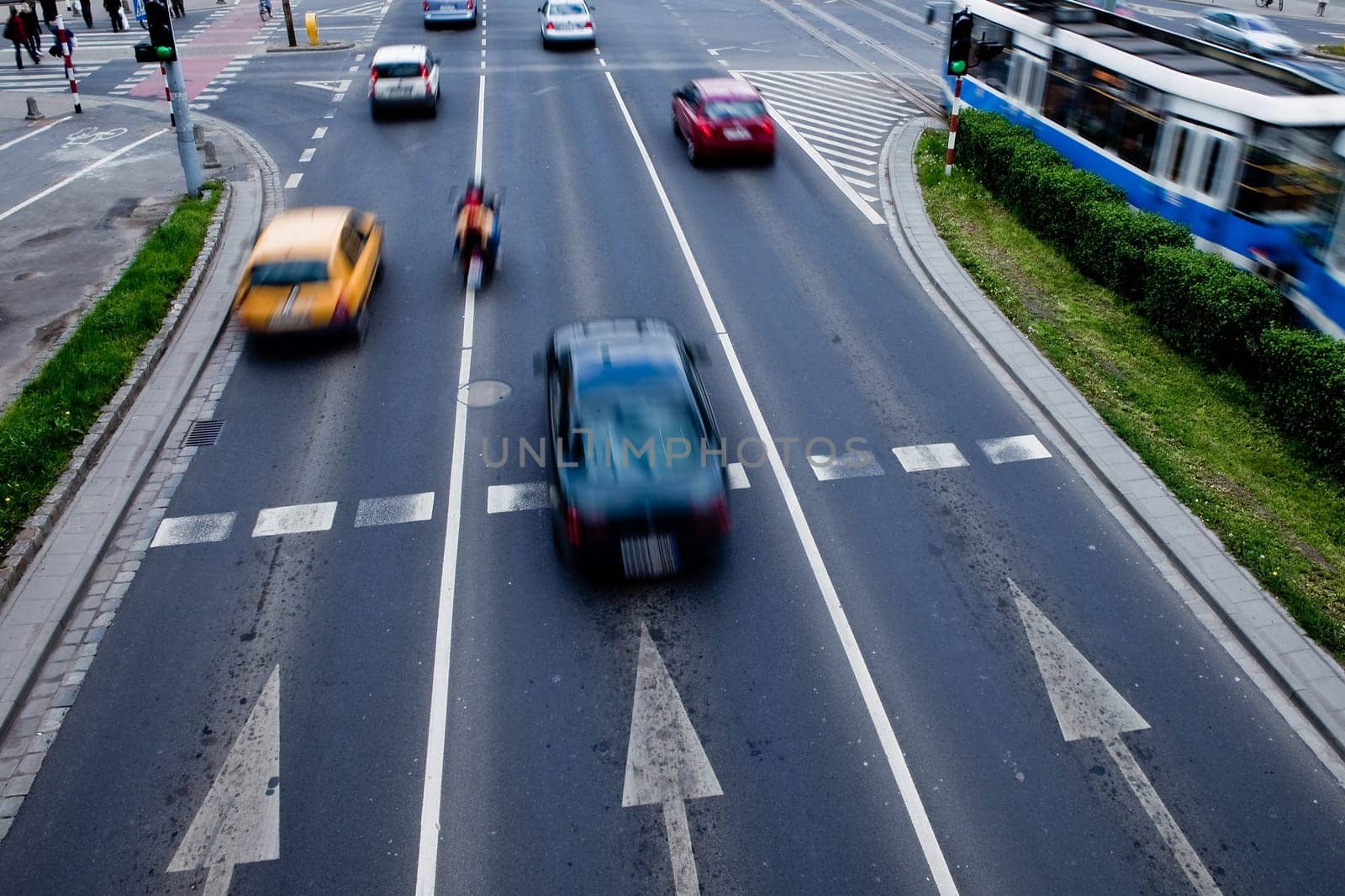 Cars in motion blur on a street of Wroclaw