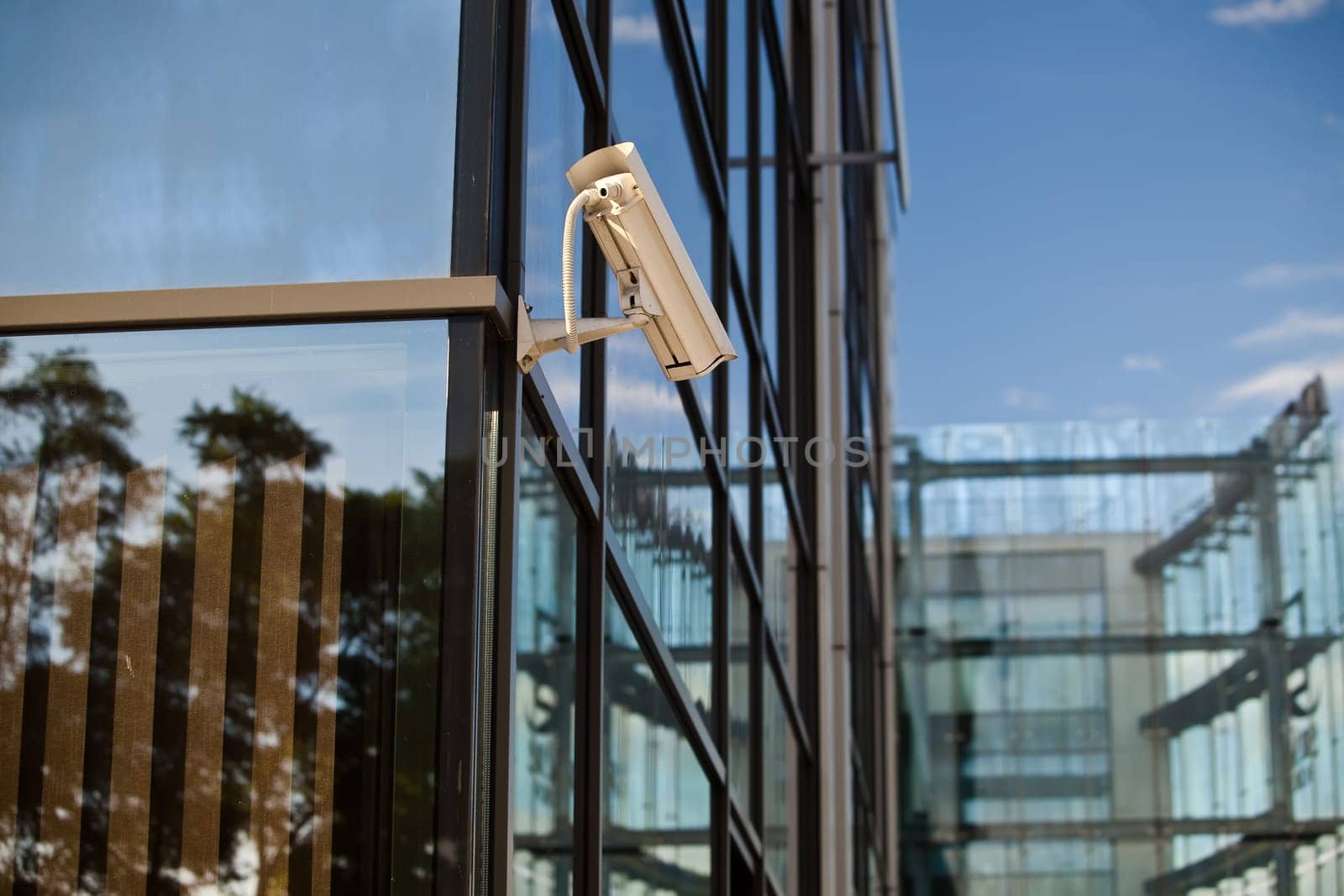 Security camera attached on building