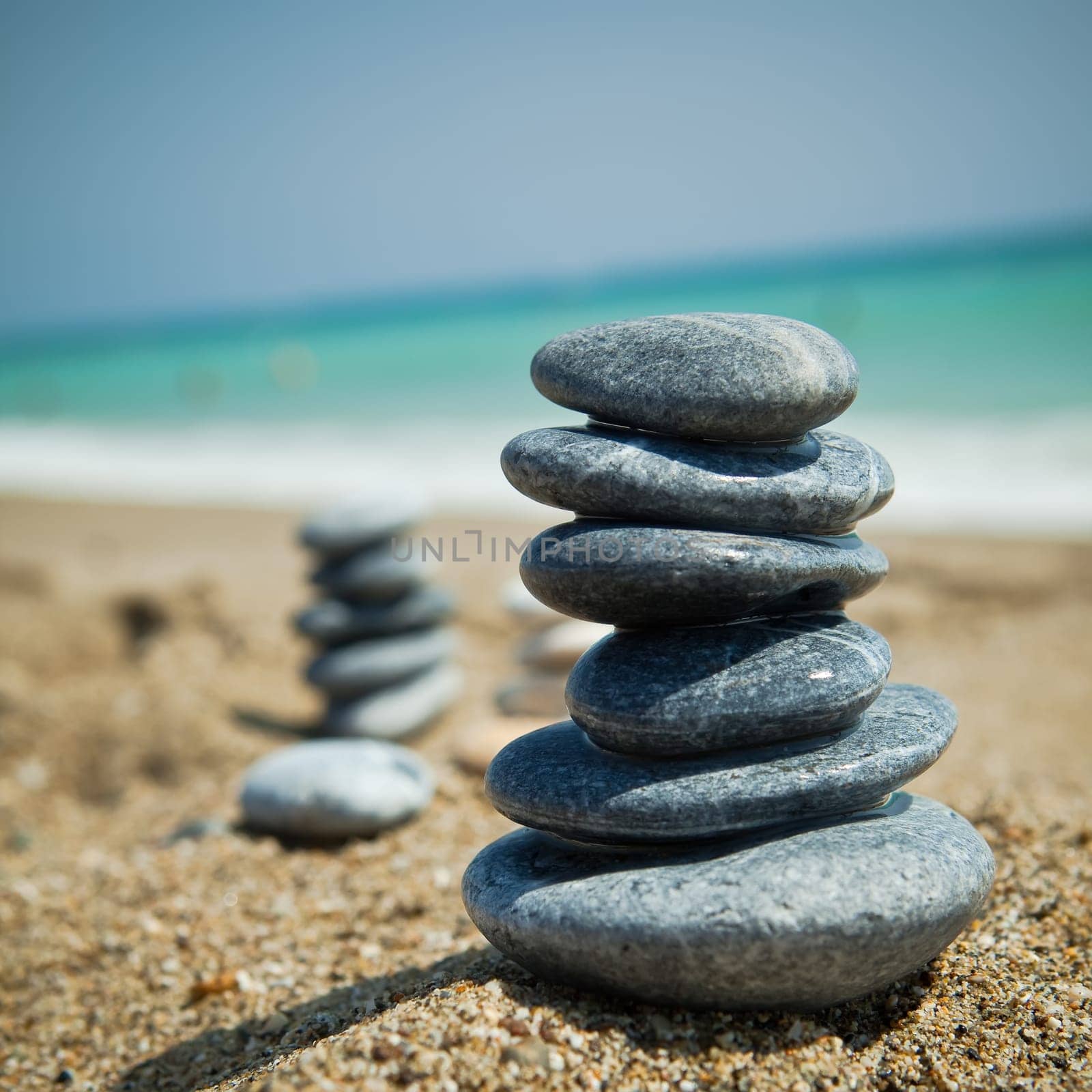 Stone stacks on pebble beach