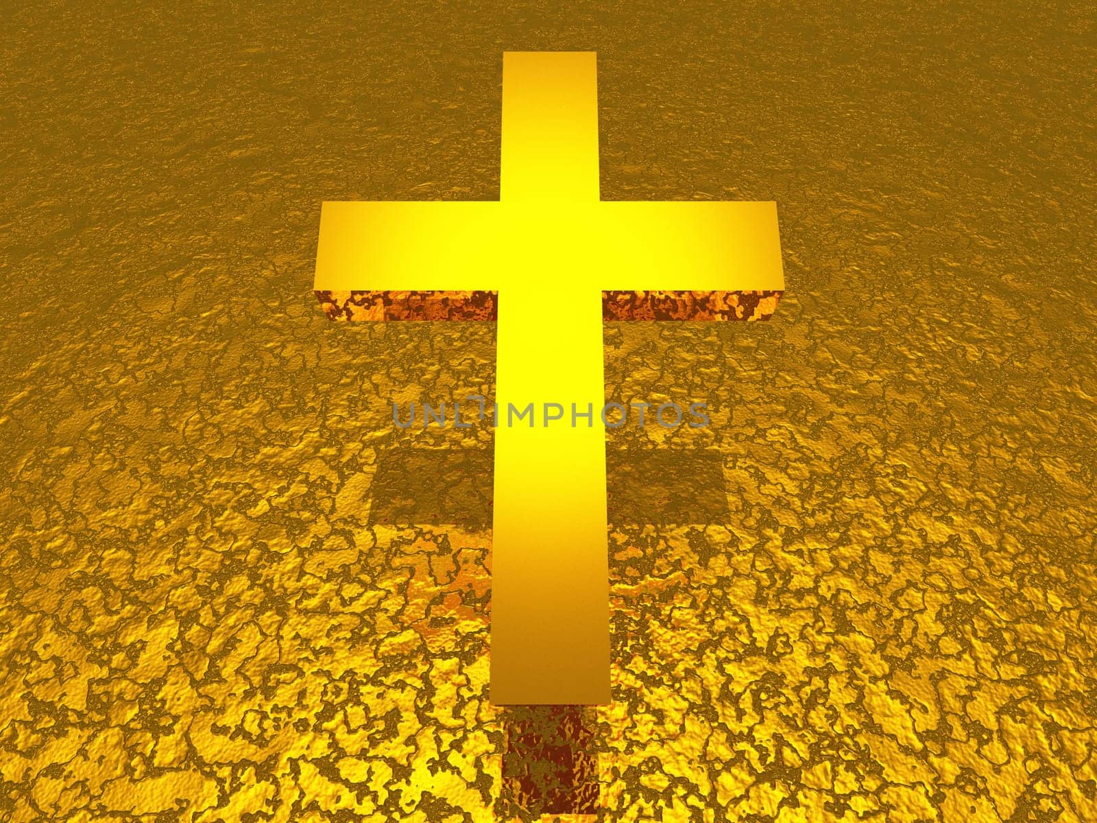 3D gold Christianity cross floating