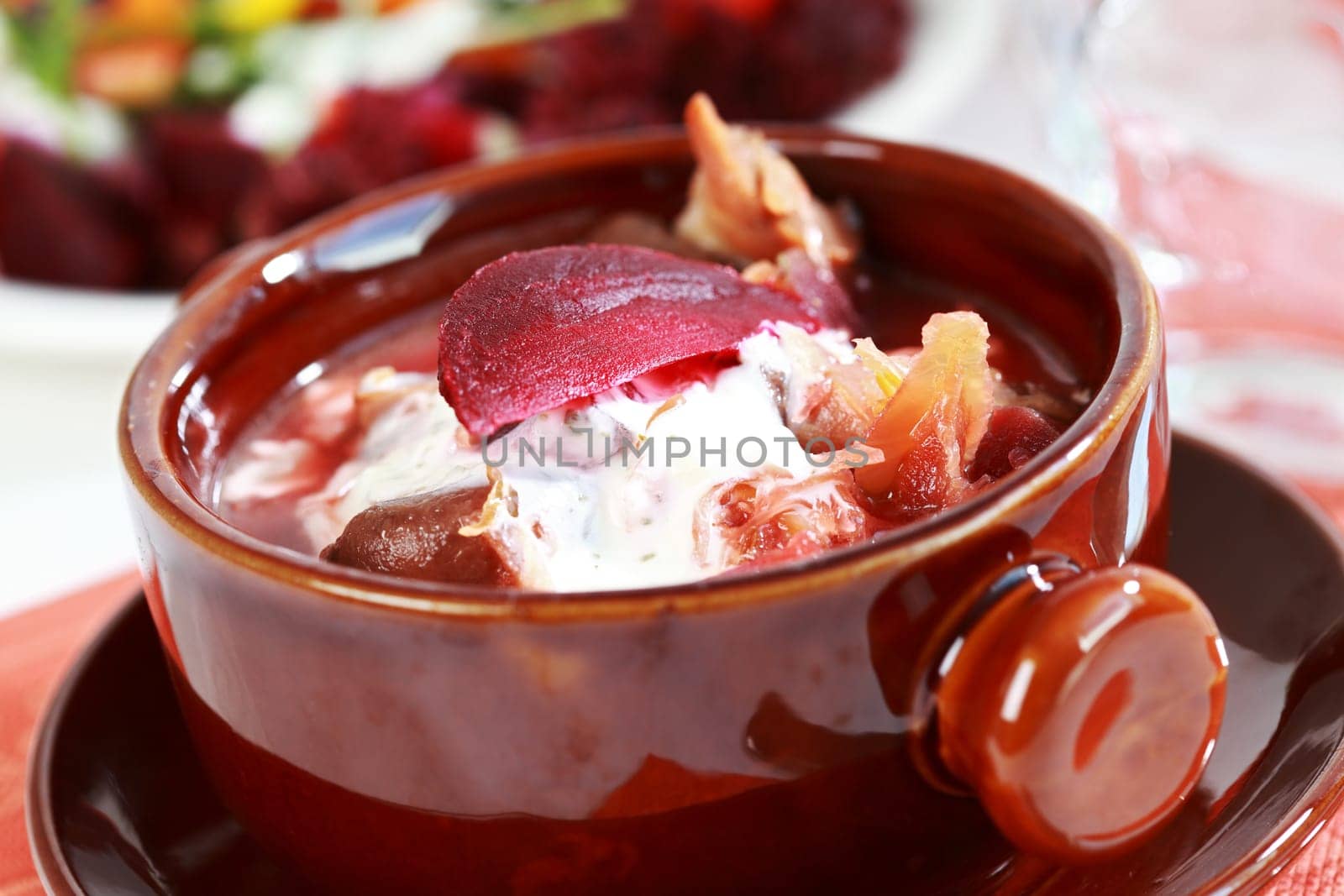 Red cabbage soup with beetroot (borscht)