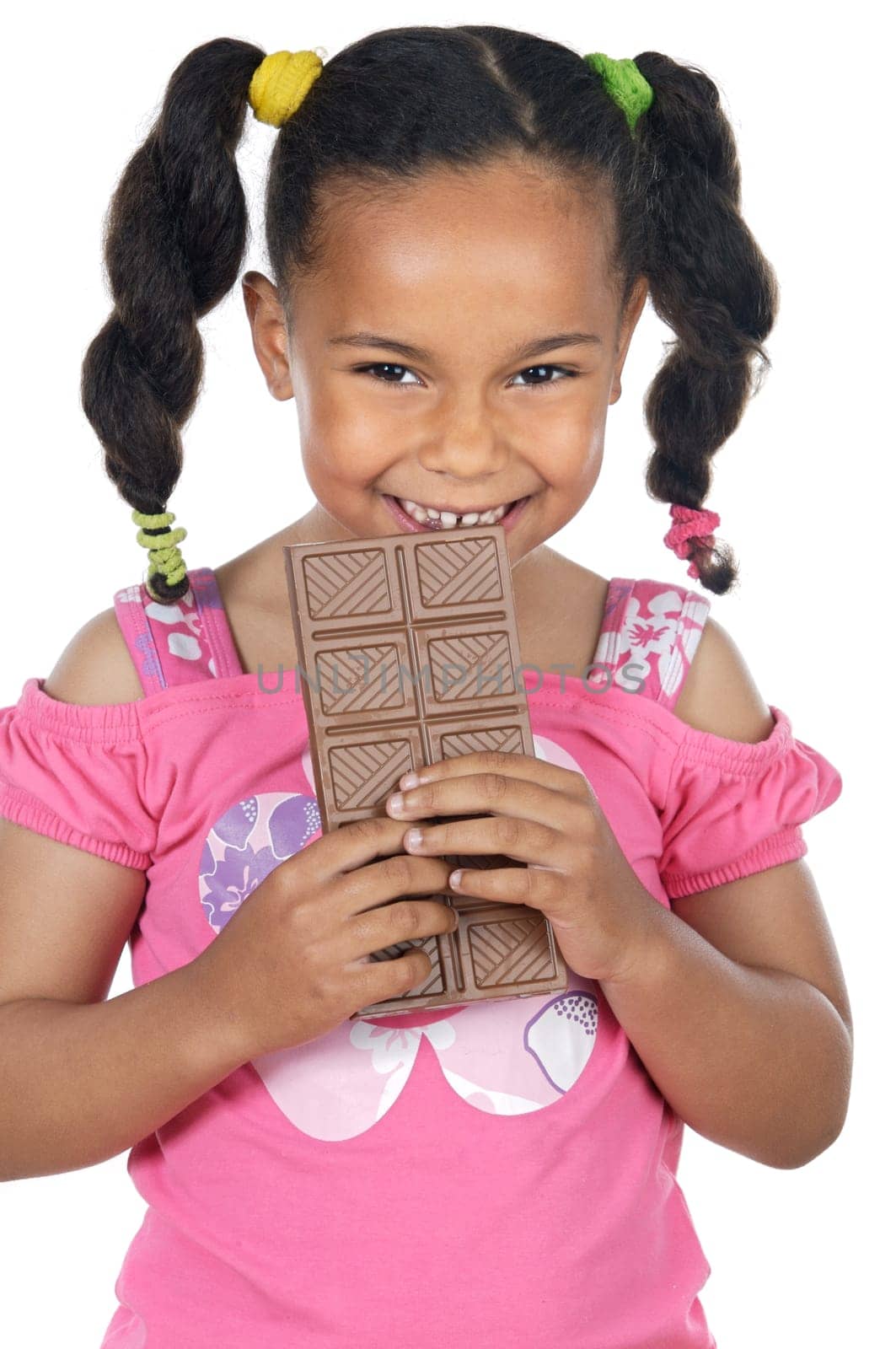 adorable girl eating chocolate