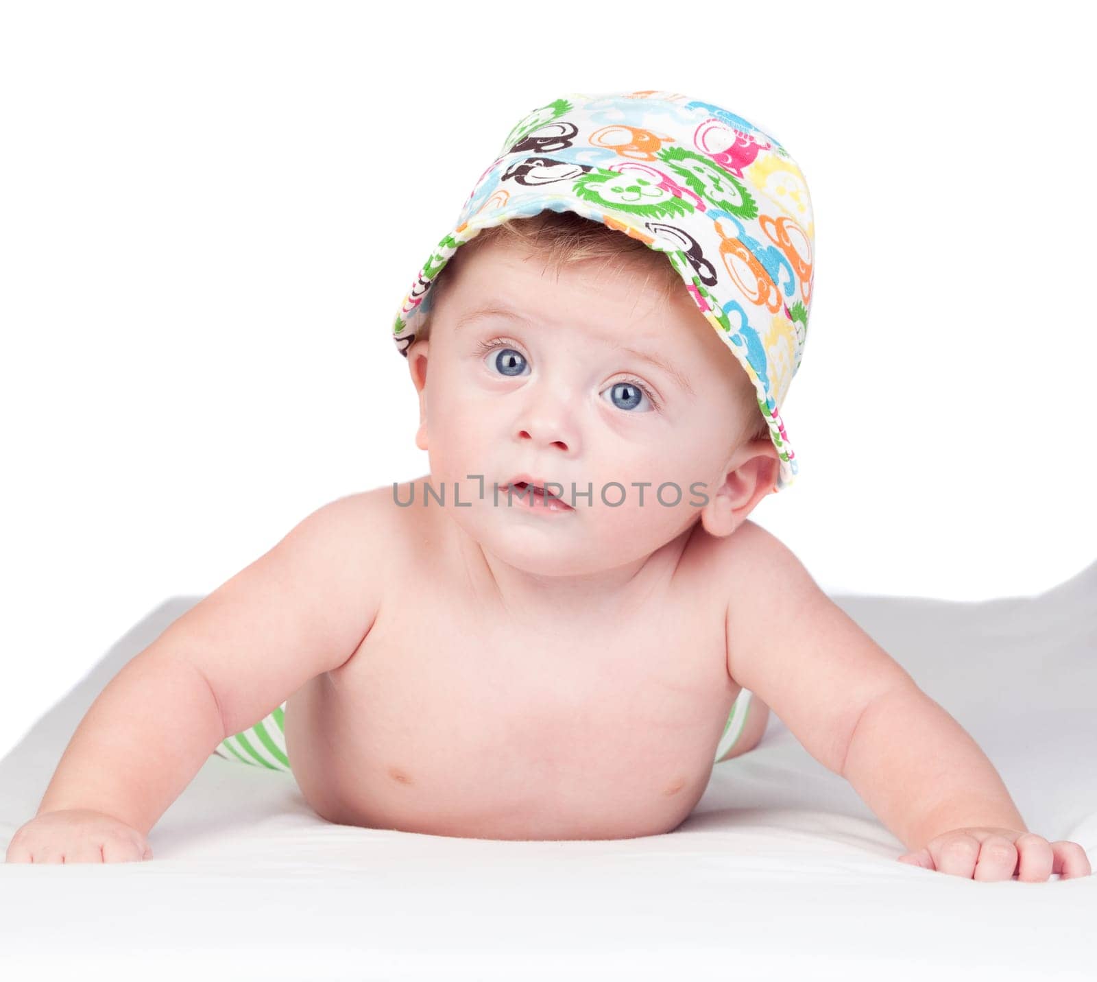 Beautiful blond baby with blue eyes