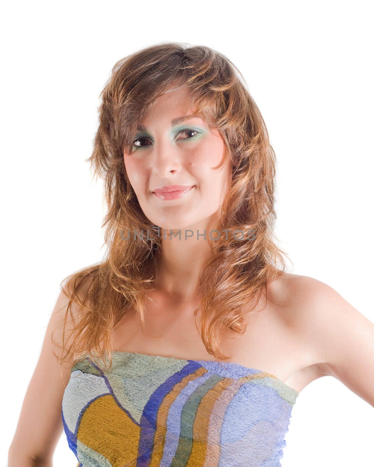 Portrait of pretty pregnant woman baby clothes