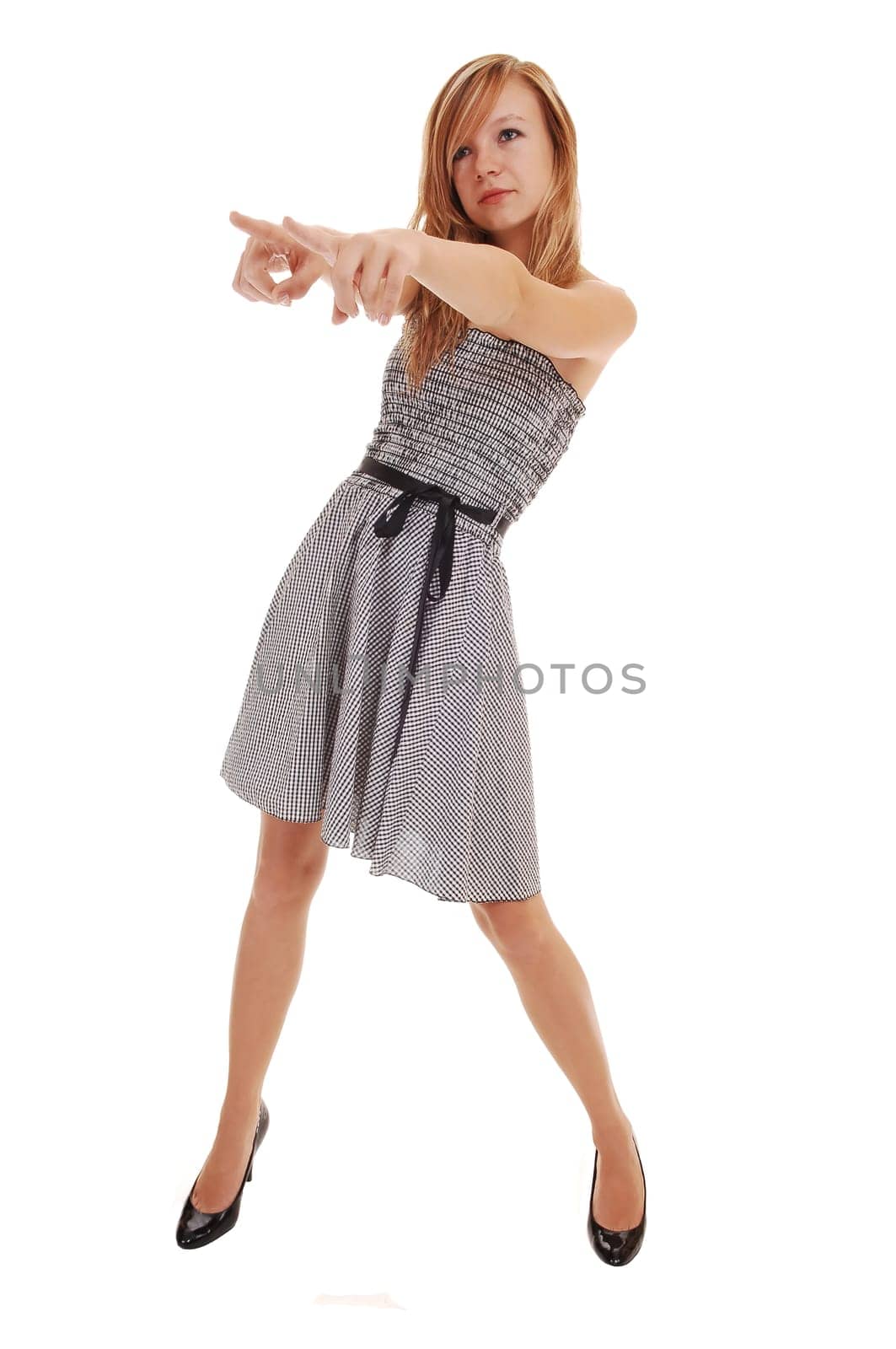 Girl in black white dress.