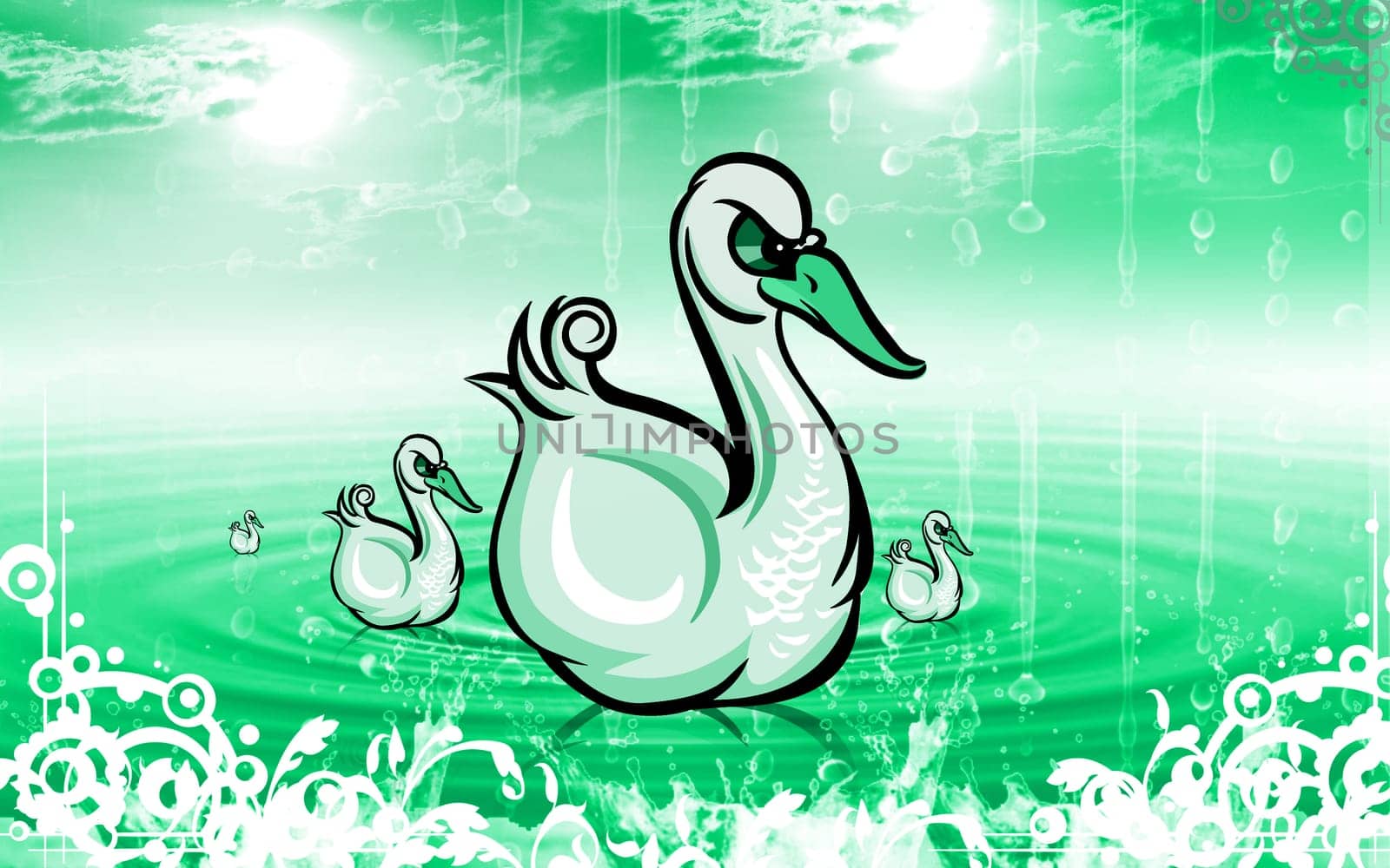 Illustration of a swan swimming in water