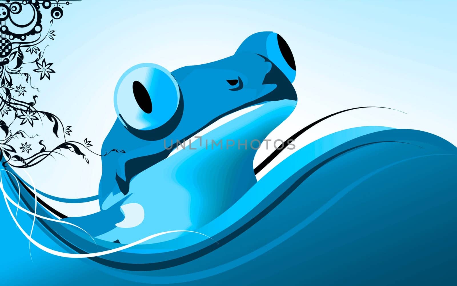 Illustration of a frog looking from bush