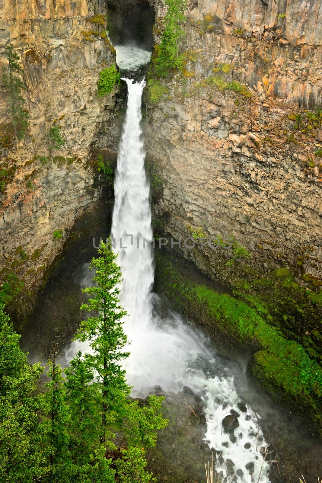 Spahats Falls waterfall in Wells Gray Provincial Park, Canada