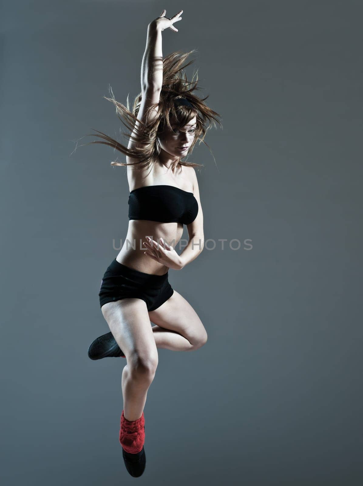 beautiful young woman leap jump